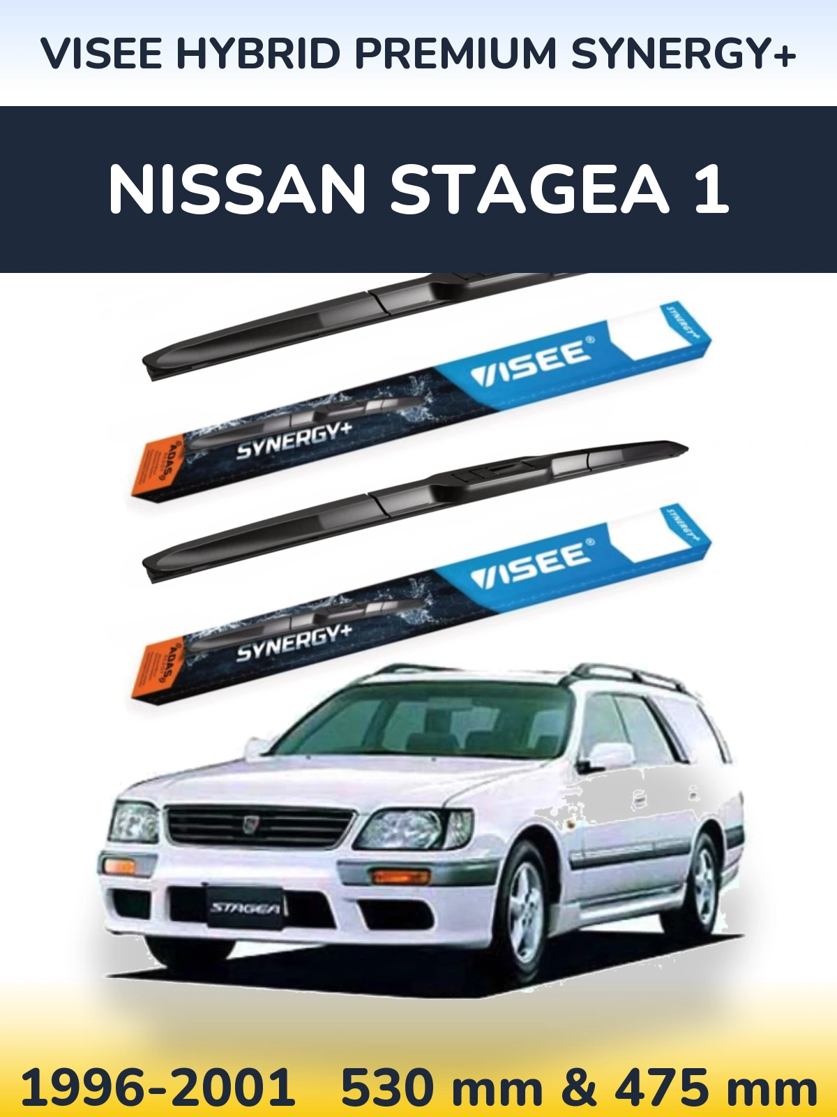 Komplet przednich wycieraczek VISEE HYBRID PREMIUM SYNERGY+ 530 & 475 mm do Nissan Stagea 1 1996-2001