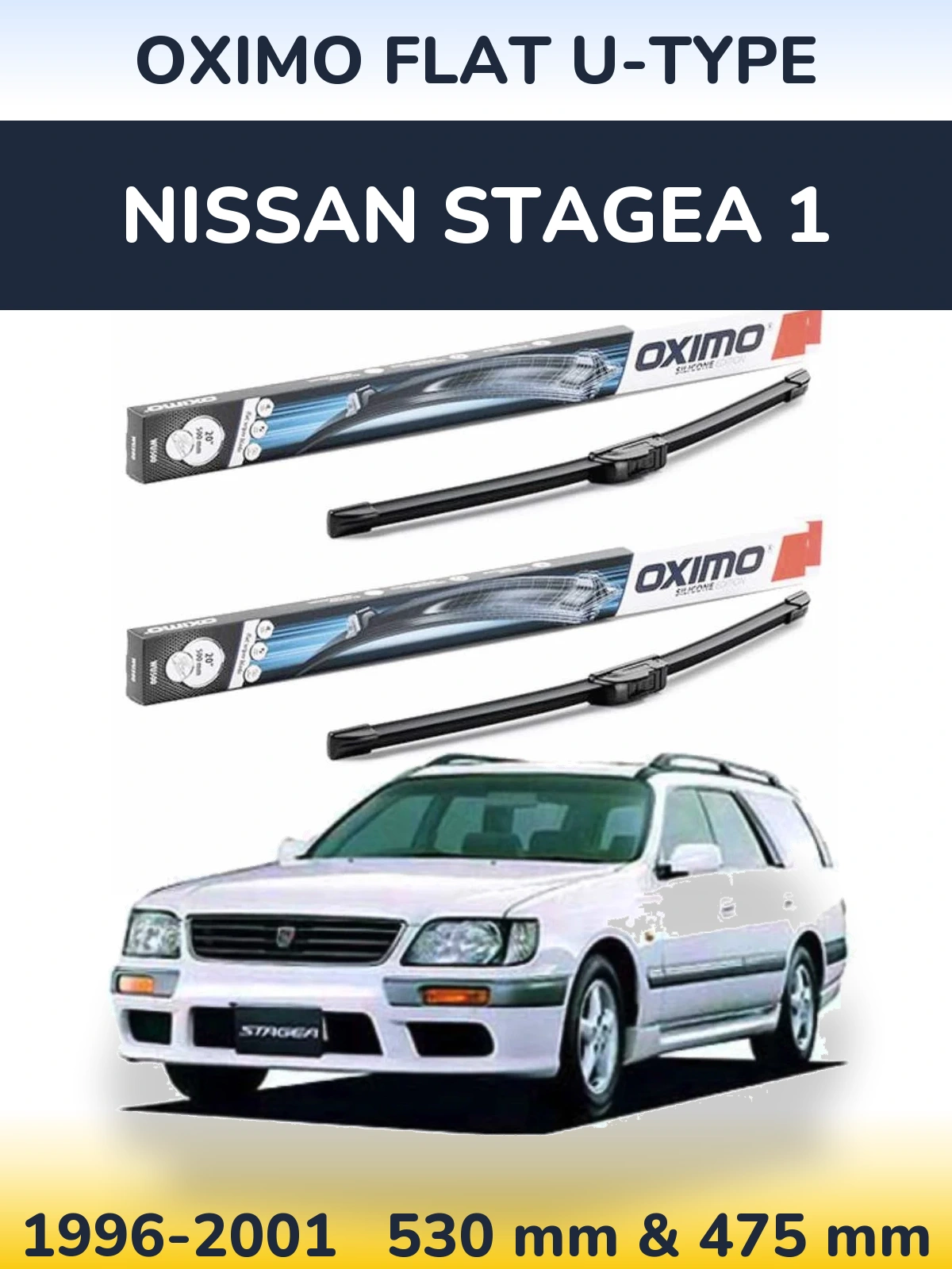 Komplet przednich wycieraczek Oximo Flat U-type 530 & 475 mm do Nissan Stagea 1 1996-2001