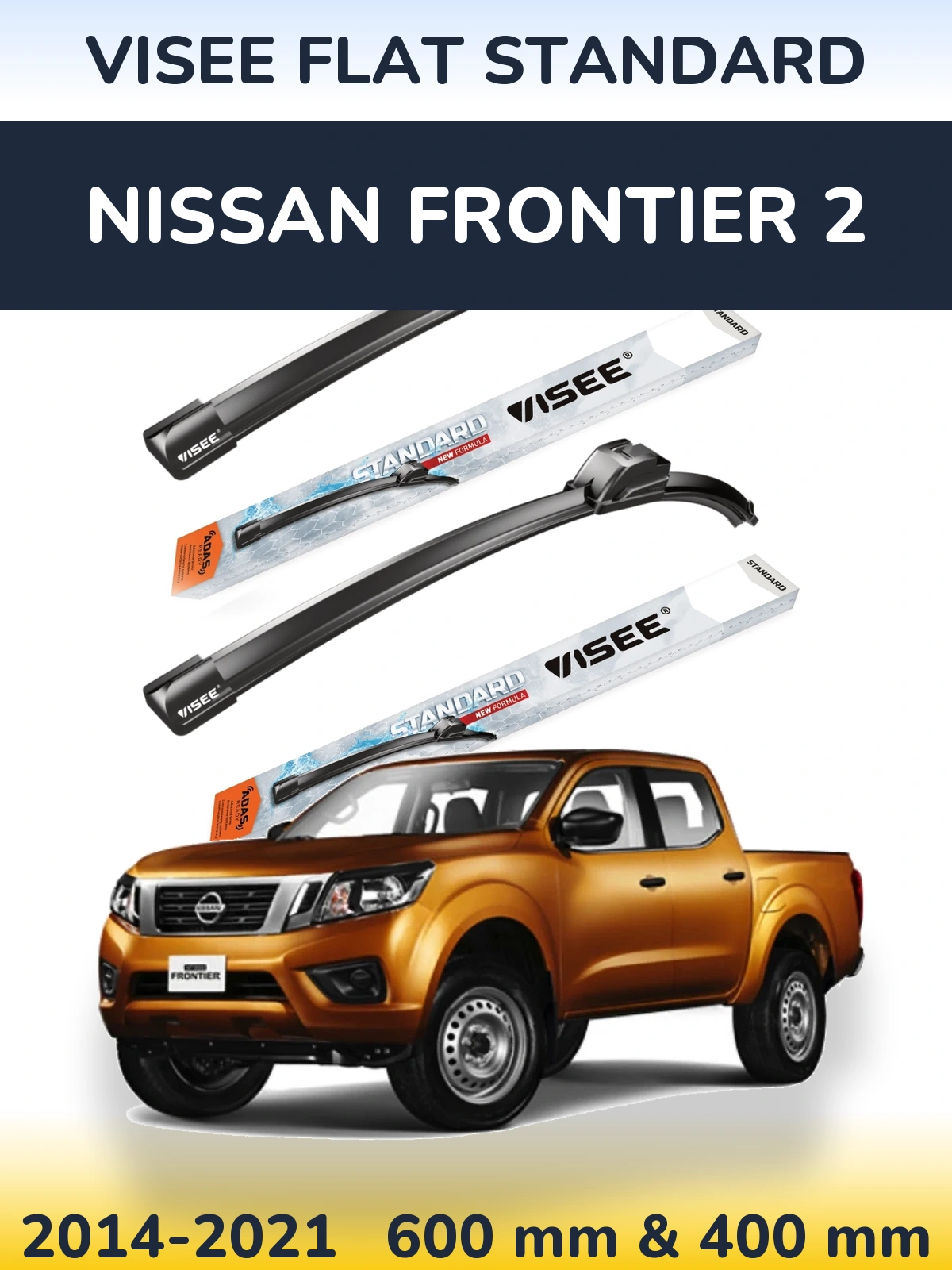 Комплект передних дворников VISEE FLAT STANDARD 600 & 400 мм для Nissan Frontier 2 2014-2021