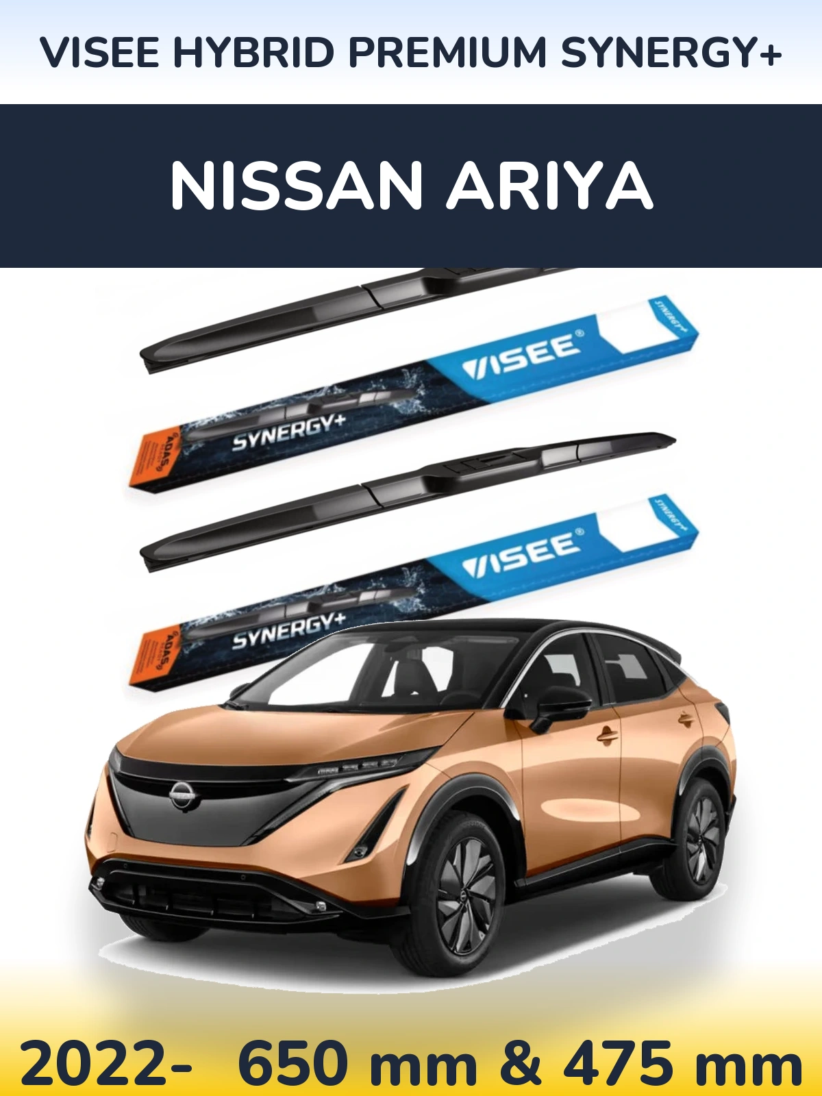 Комплект передних дворников VISEE HYBRID PREMIUM SYNERGY+ 650 & 475 мм для Nissan Ariya 2022-2026