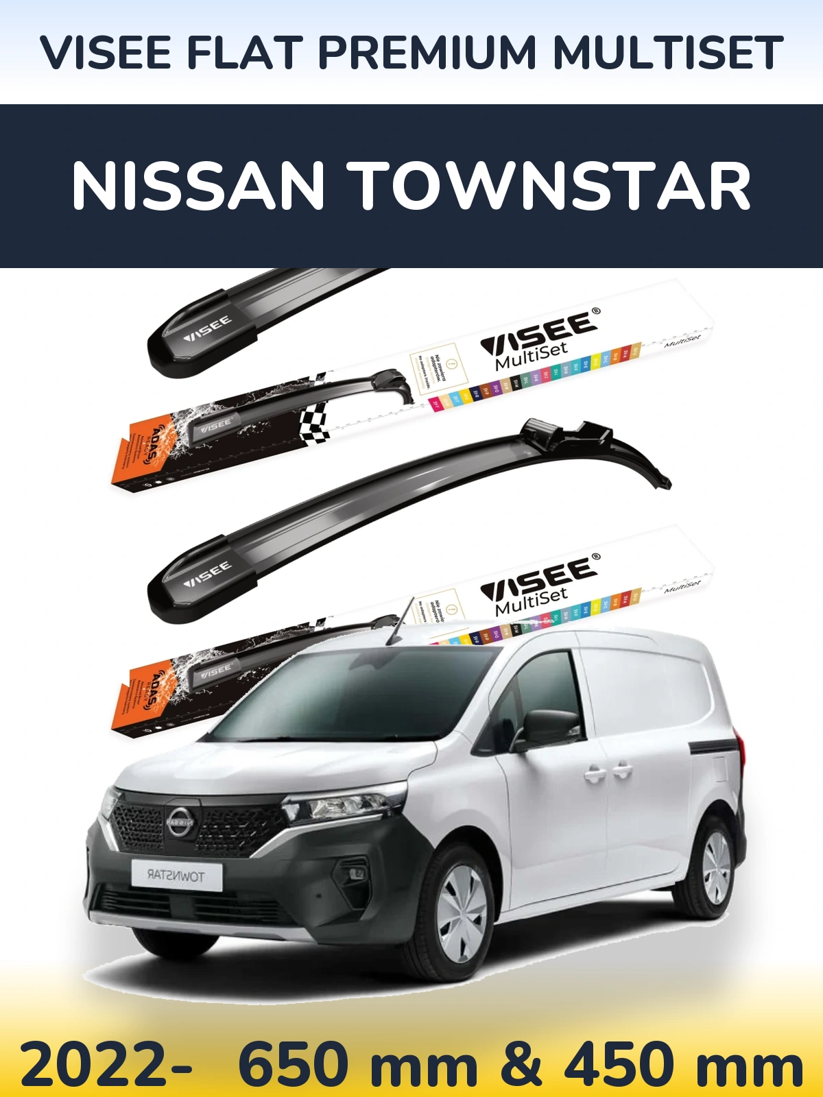 Komplet przednich wycieraczek VISEE FLAT PREMIUM MultiSet 650 & 450 mm do Nissan Townstar 2022-2026