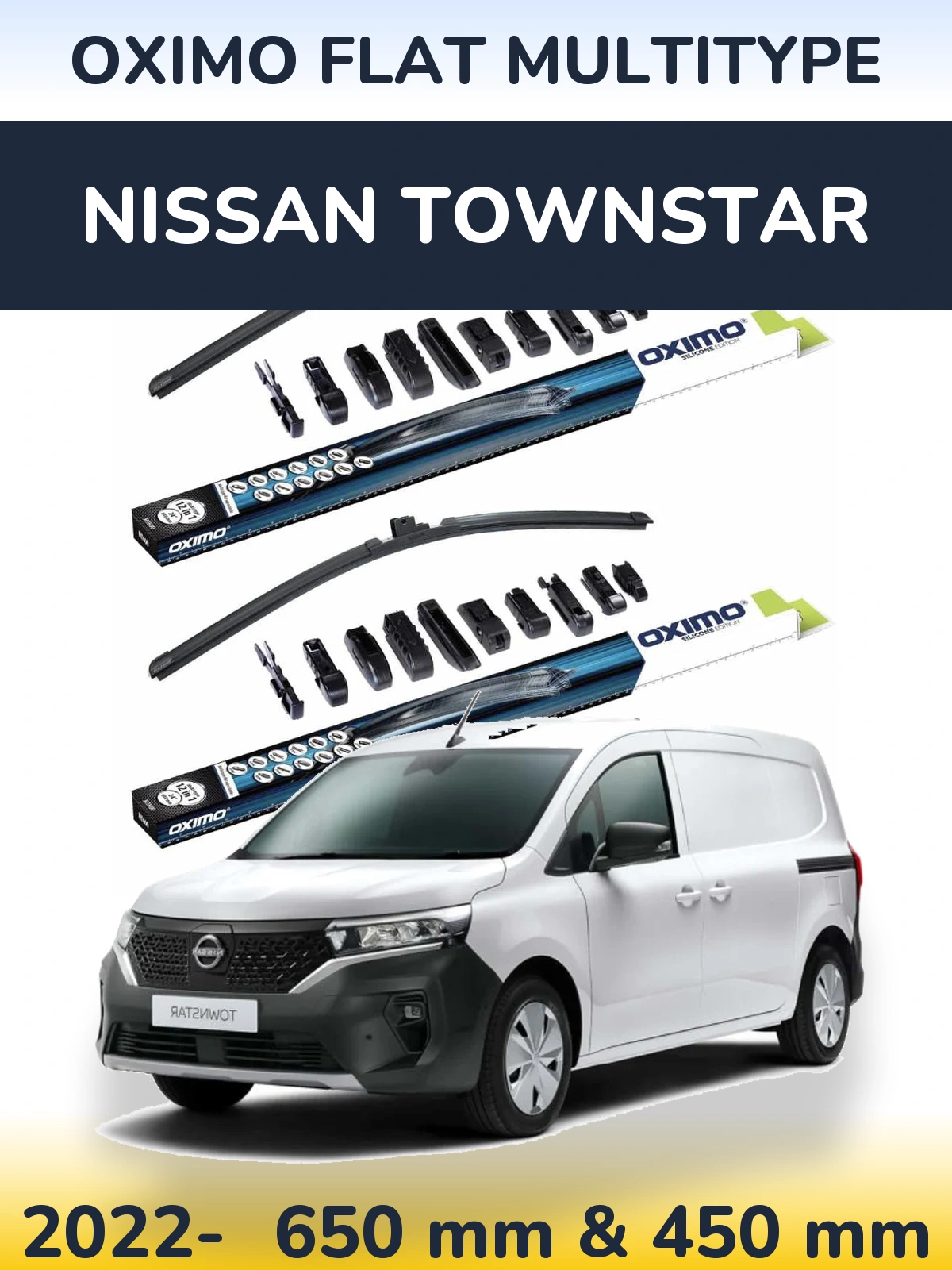 Komplet przednich wycieraczek Oximo Flat MultiType 650 & 450 mm do Nissan Townstar 2022-2026