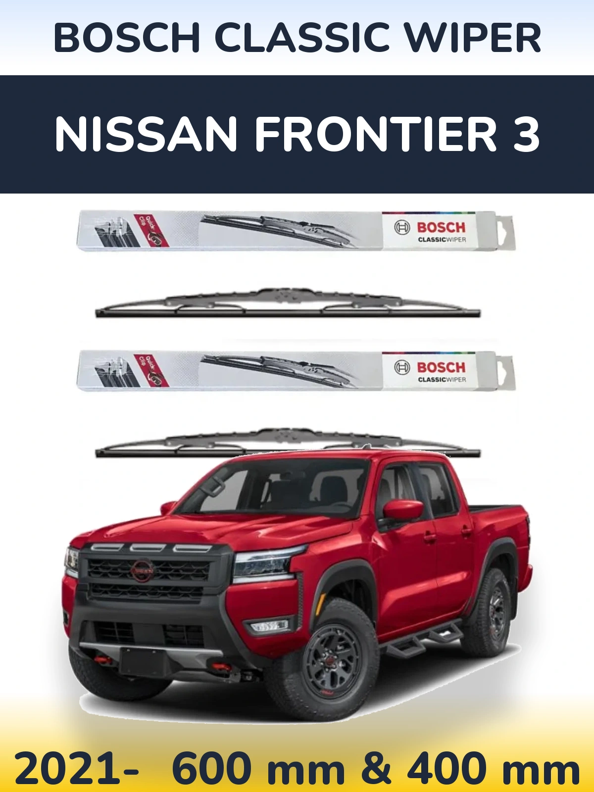 Komplet przednich wycieraczek BOSCH Classic Wiper 600 & 400 mm do Nissan Frontier 3 2021-2026