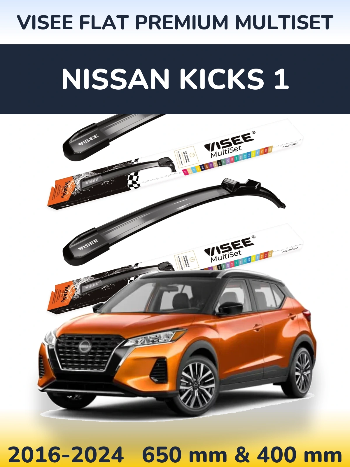 Komplet przednich wycieraczek VISEE FLAT PREMIUM MultiSet 650 & 400 mm do Nissan Kicks 1 2016-2024