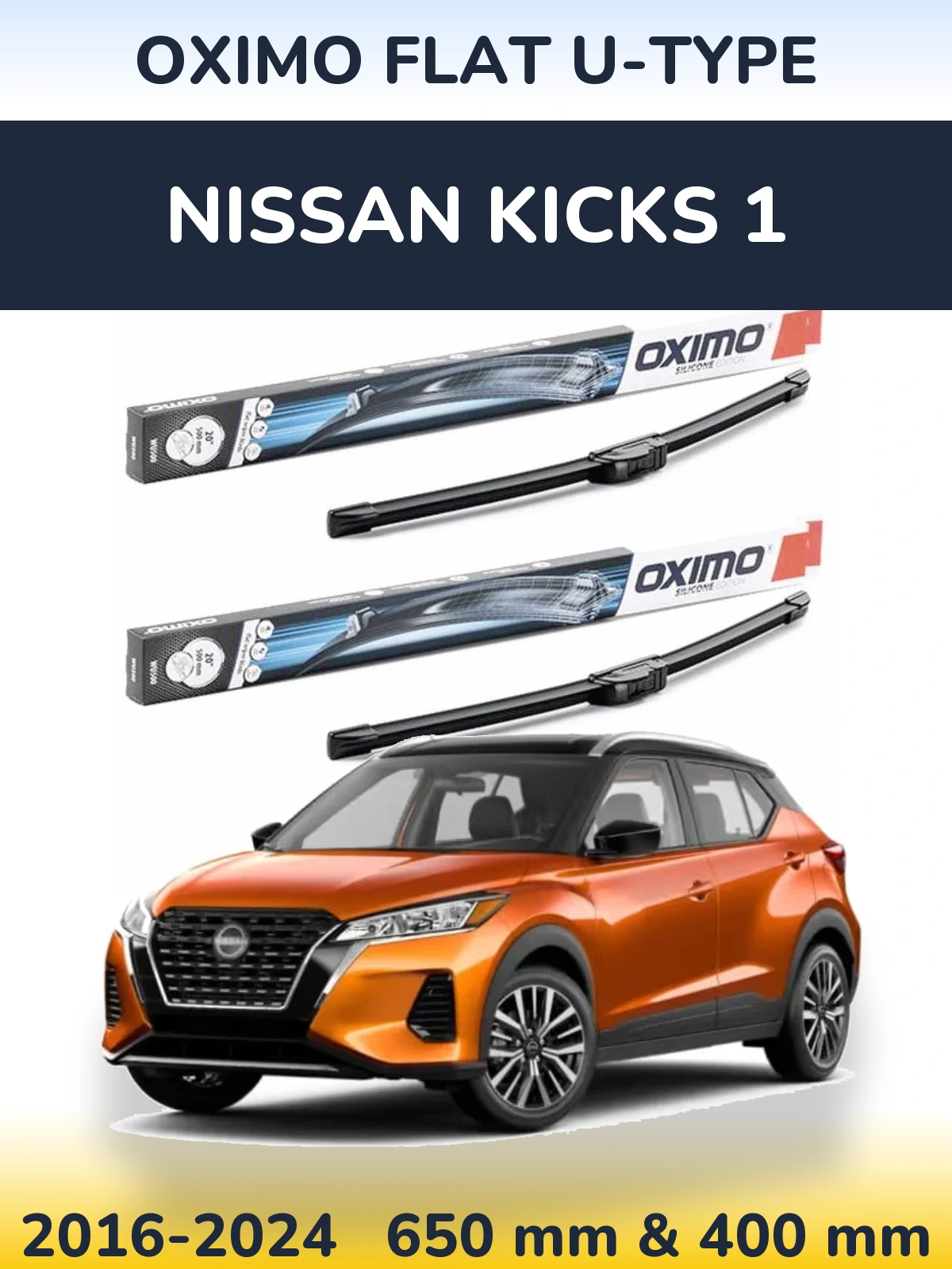 Komplet przednich wycieraczek Oximo Flat U-type 650 & 400 mm do Nissan Kicks 1 2016-2024