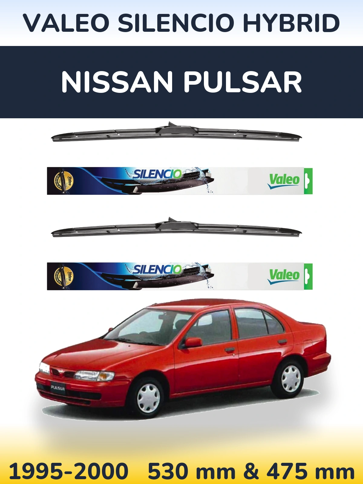Комплект передних дворников Valeo Silencio Hybrid 530 & 475 мм для Nissan Pulsar 1995-2000