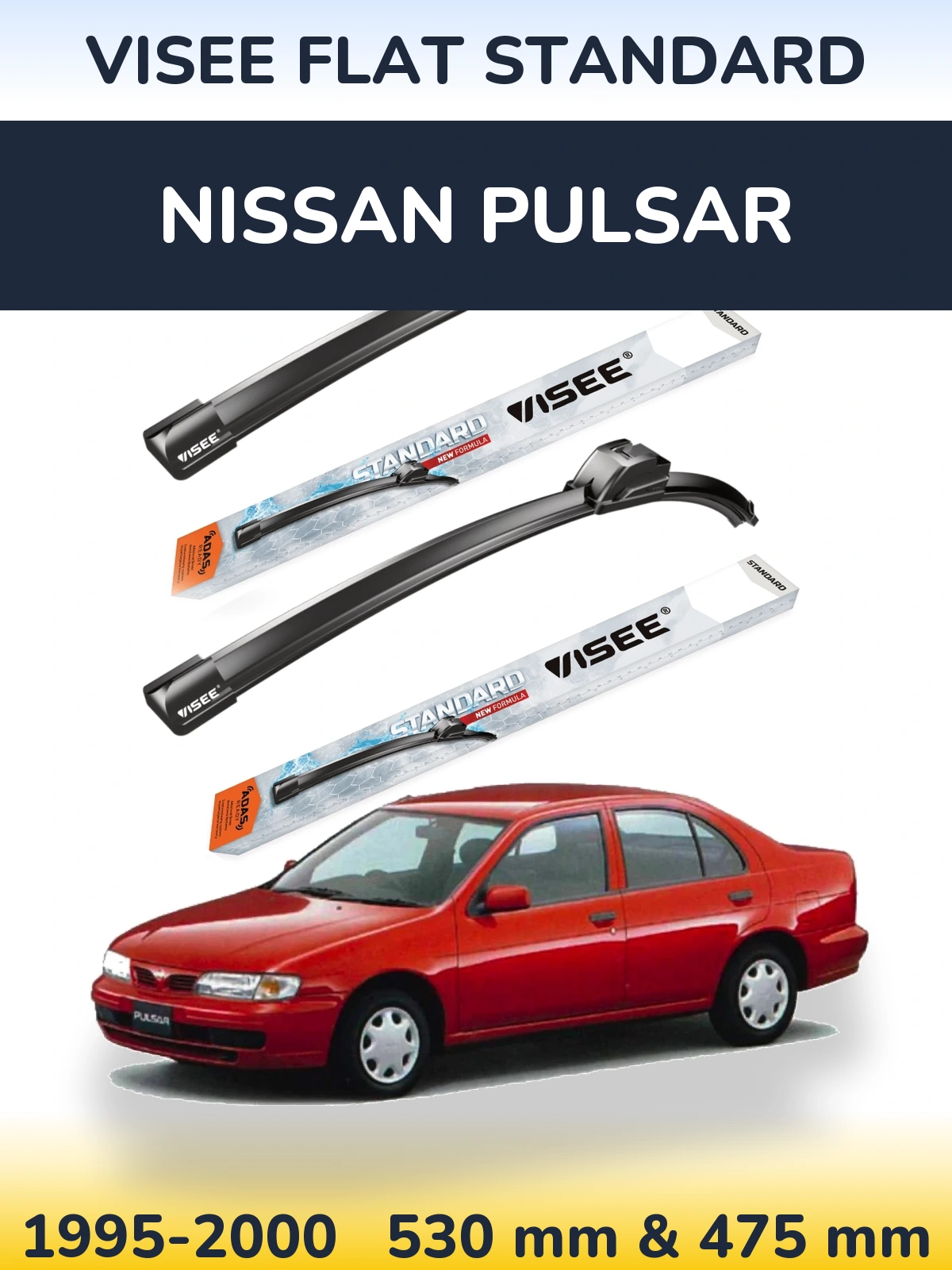 Komplet przednich wycieraczek VISEE FLAT STANDARD 530 & 475 mm do Nissan Pulsar 1995-2000