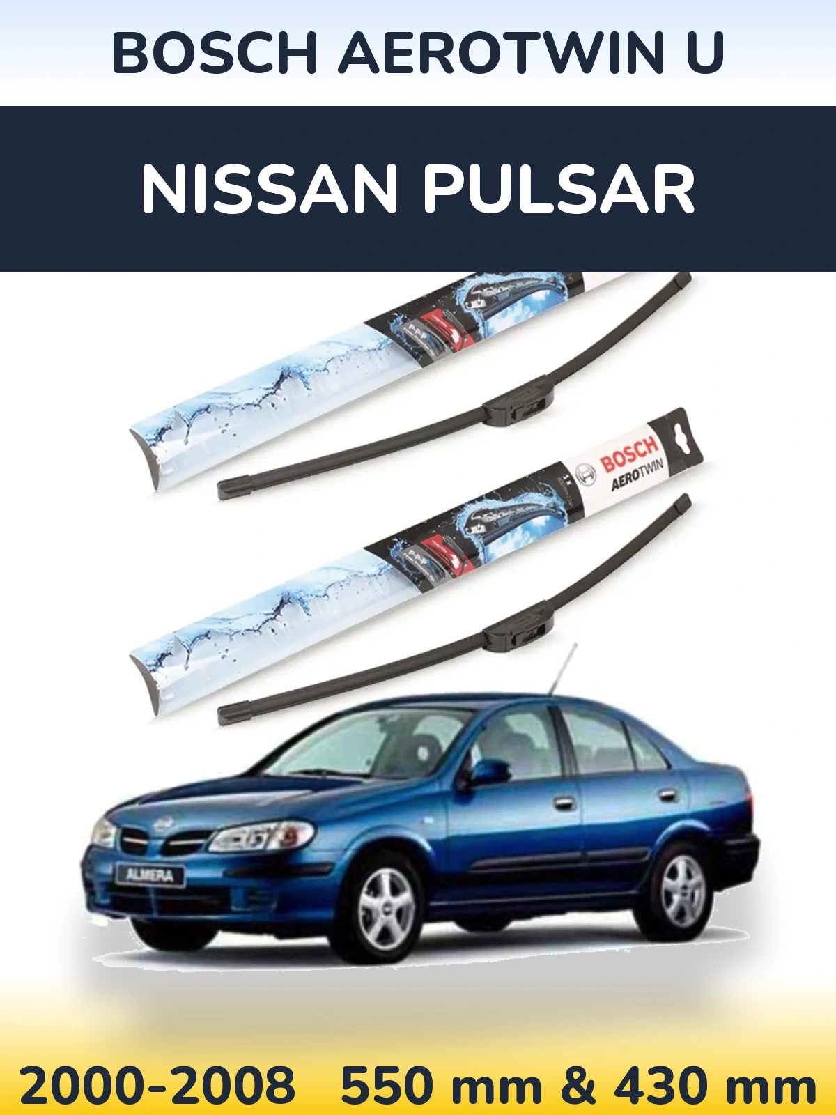 Komplet przednich wycieraczek BOSCH AeroTwin U 550 & 430 mm do Nissan Pulsar 2000-2008