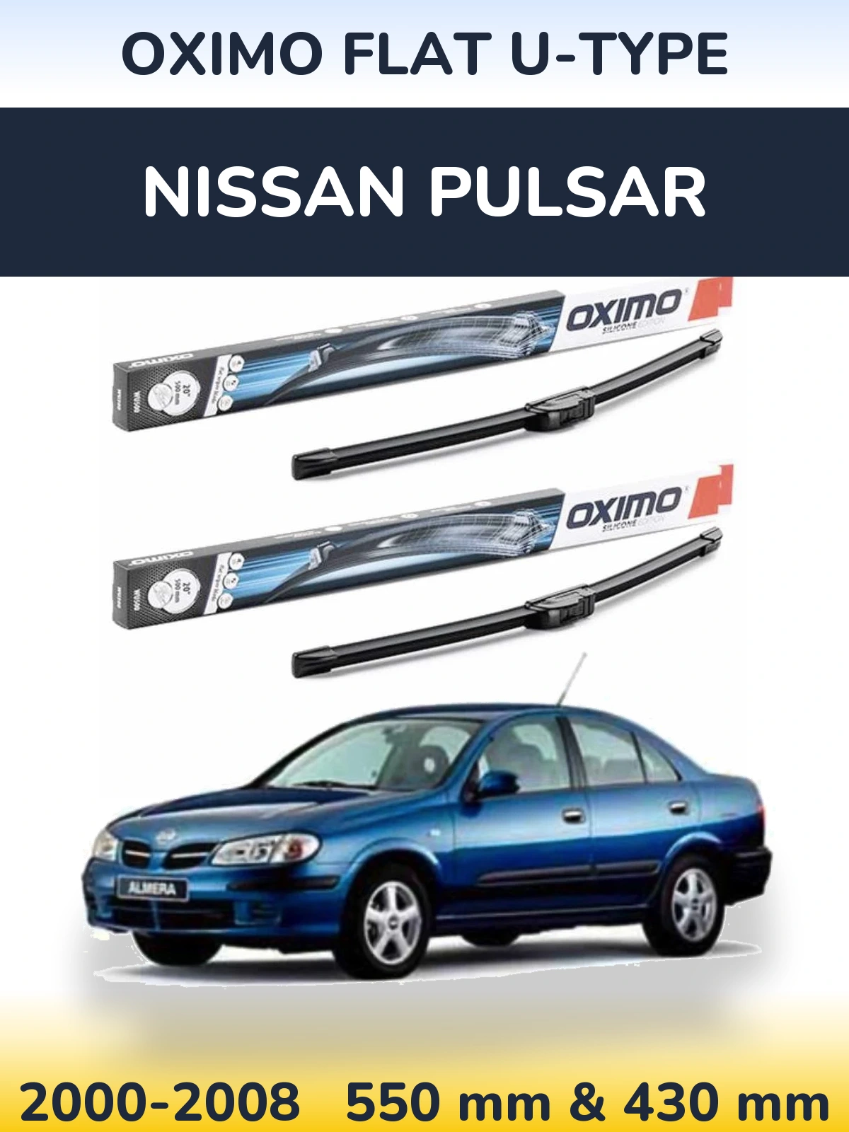 Komplet przednich wycieraczek Oximo Flat U-type 550 & 430 mm do Nissan Pulsar 2000-2008