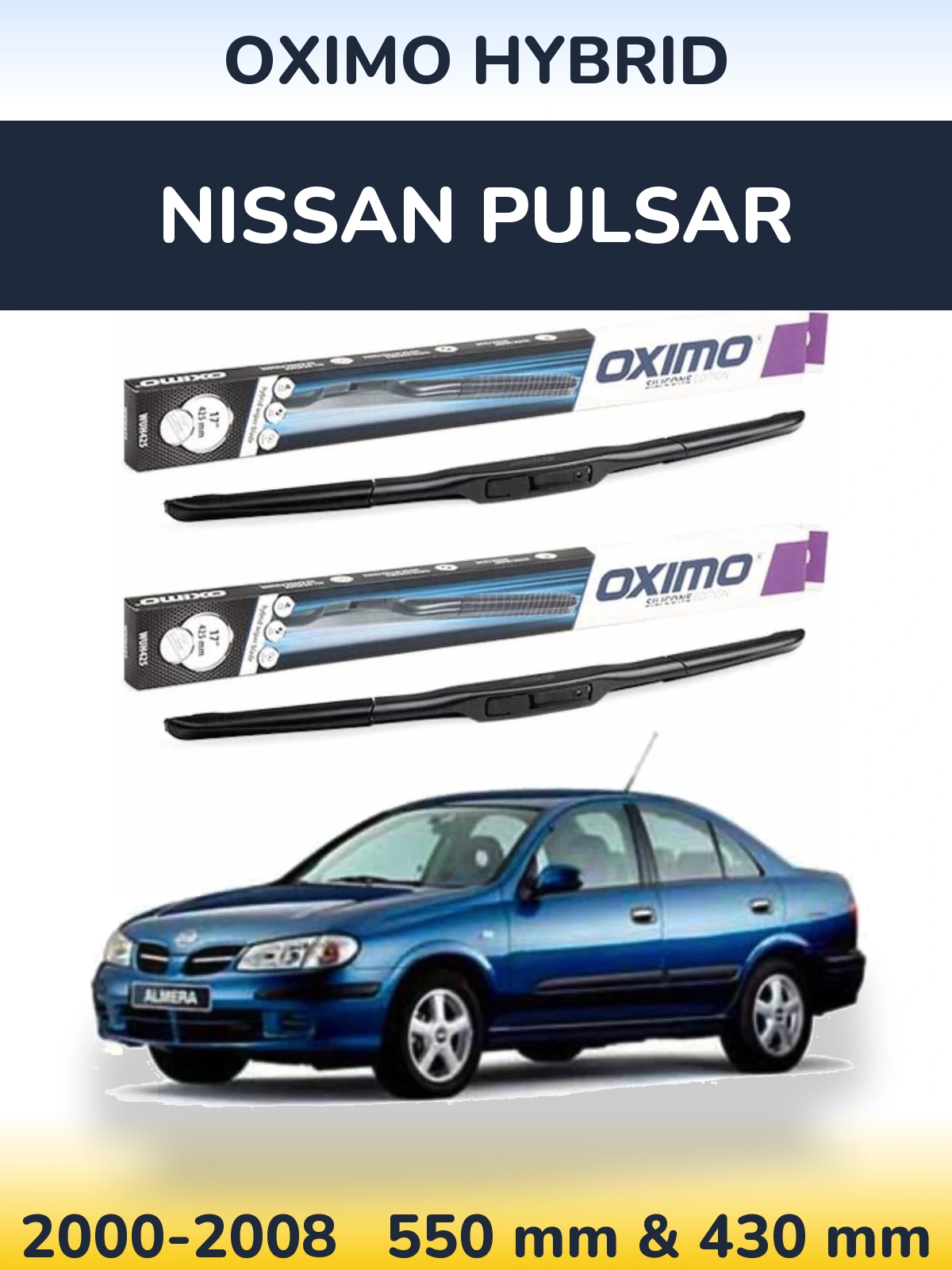 Komplet przednich wycieraczek Oximo Hybrid 550 & 430 mm do Nissan Pulsar 2000-2008