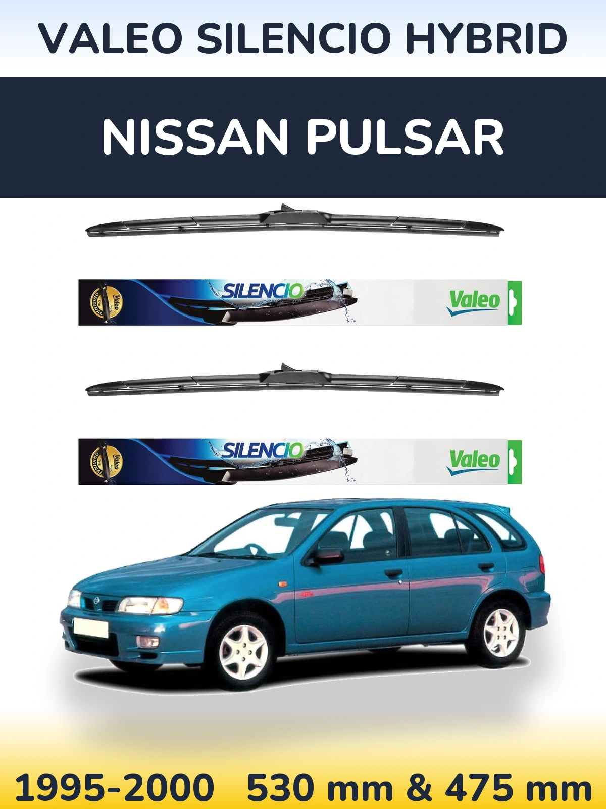 Комплект передних дворников Valeo Silencio Hybrid 530 & 475 мм для Nissan Pulsar 1995-2000