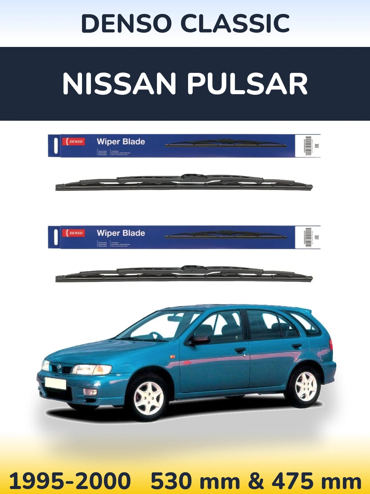 Komplet przednich wycieraczek Denso Classic 530 & 475 mm do Nissan Pulsar 1995-2000