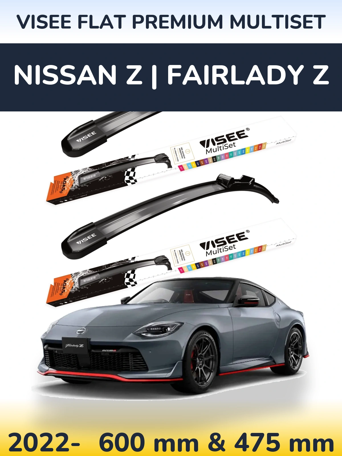 Komplet przednich wycieraczek VISEE FLAT PREMIUM MultiSet 600 & 475 mm do Nissan Z | Fairlady Z 2022-2026