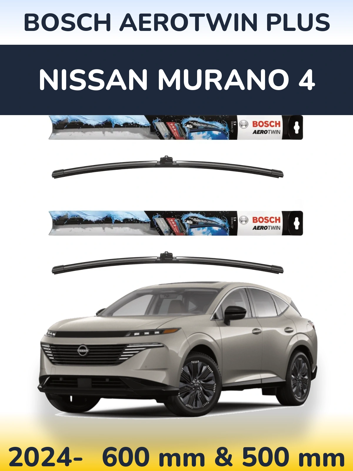 Комплект передних дворников BOSCH AeroTwin Plus 600 & 500 мм для Nissan Murano 4 2024-2026