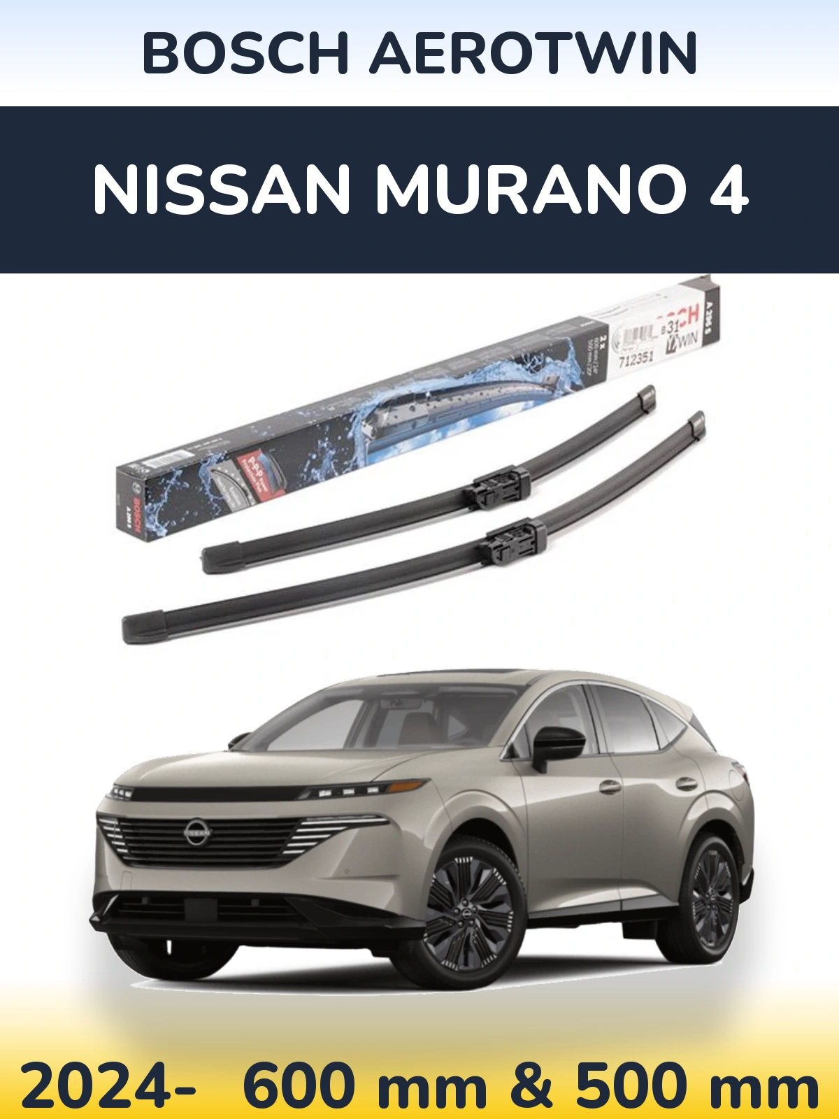 Komplet przednich wycieraczek BOSCH AeroTwin 600 & 500 mm do Nissan Murano 4 2024-2026