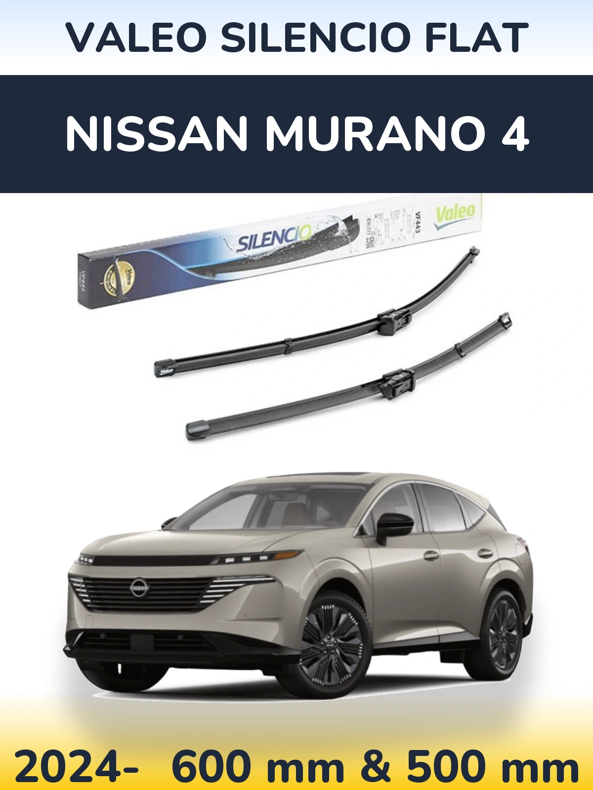 Комплект передних дворников Valeo Silencio Flat 600 & 500 мм для Nissan Murano 4 2024-2026