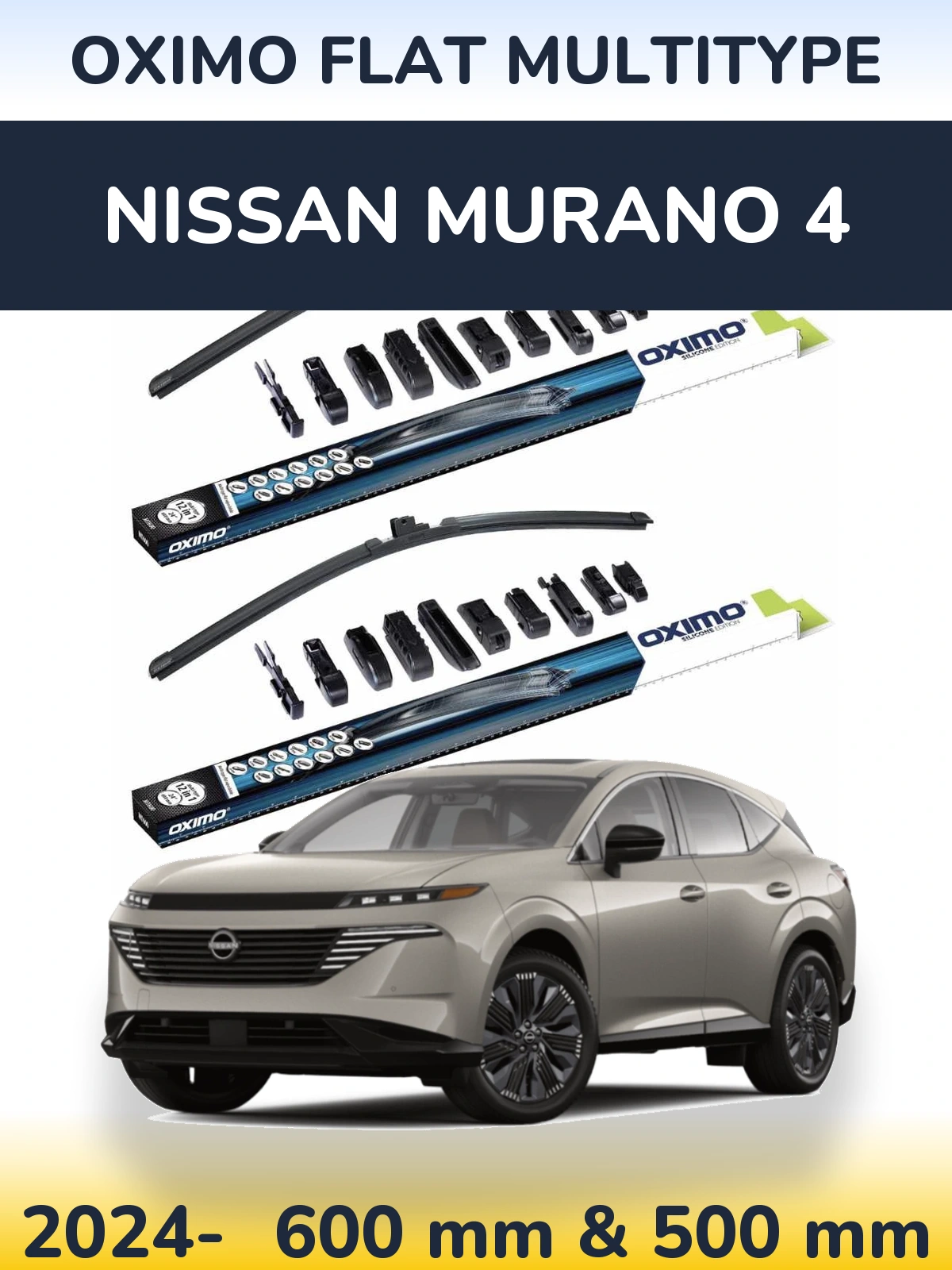 Комплект передних дворников Oximo Flat MultiТипe 600 & 500 мм для Nissan Murano 4 2024-2026