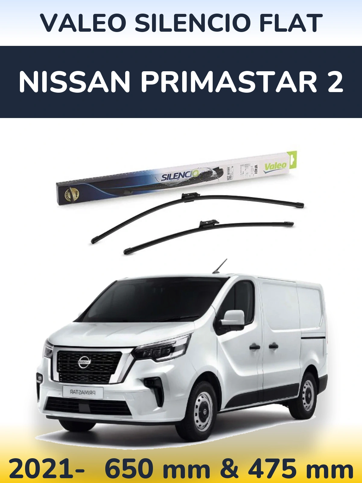 Komplet przednich wycieraczek Valeo Silencio Flat 650 & 475 mm do Nissan Primastar 2 2021-2026