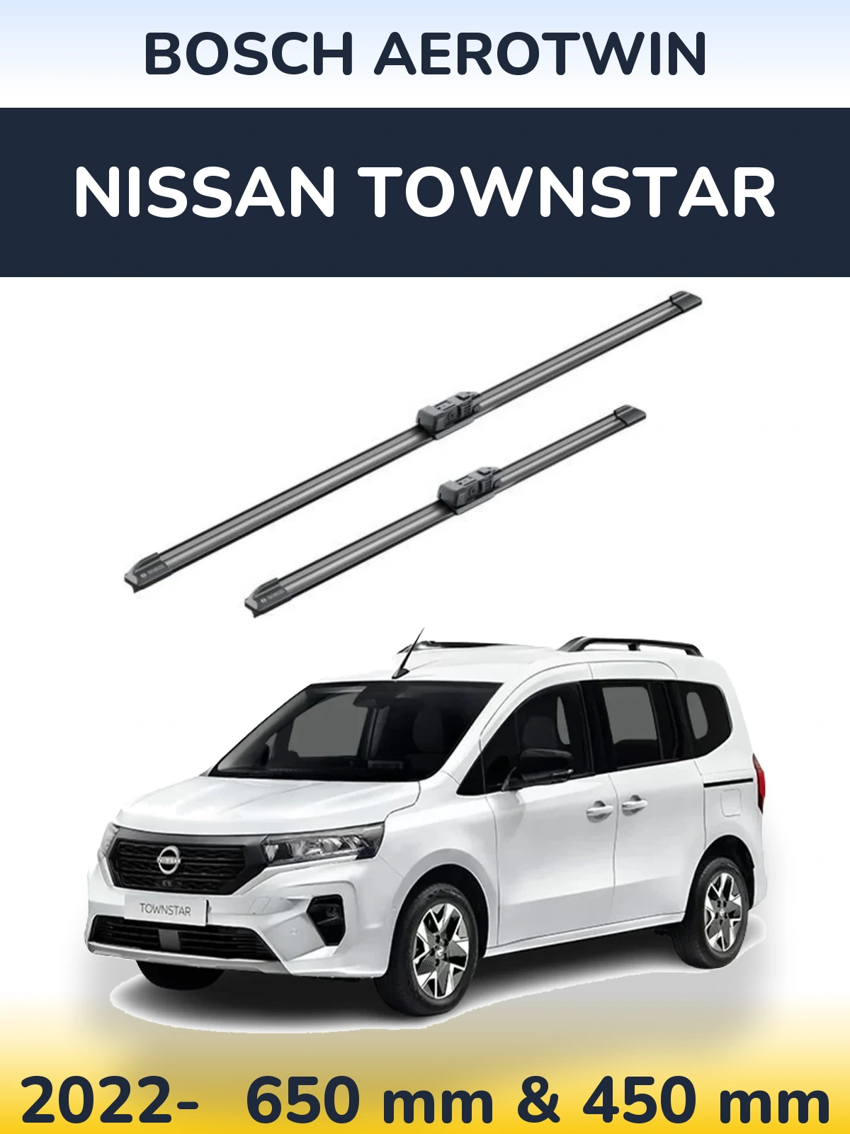 Комплект передних дворников BOSCH AeroTwin 650 & 450 мм для Nissan Townstar 2022-2026