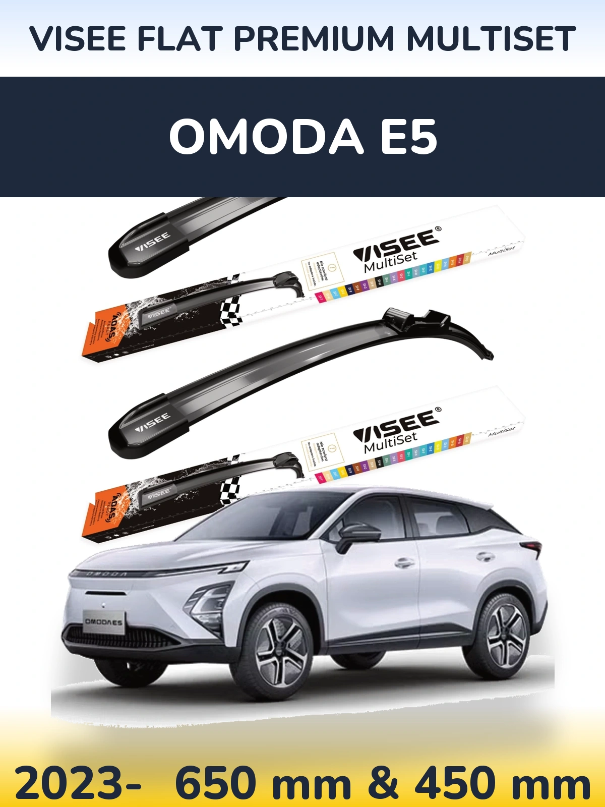 Komplet przednich wycieraczek VISEE FLAT PREMIUM MultiSet 650 & 450 mm do Omoda E5 2023-2026