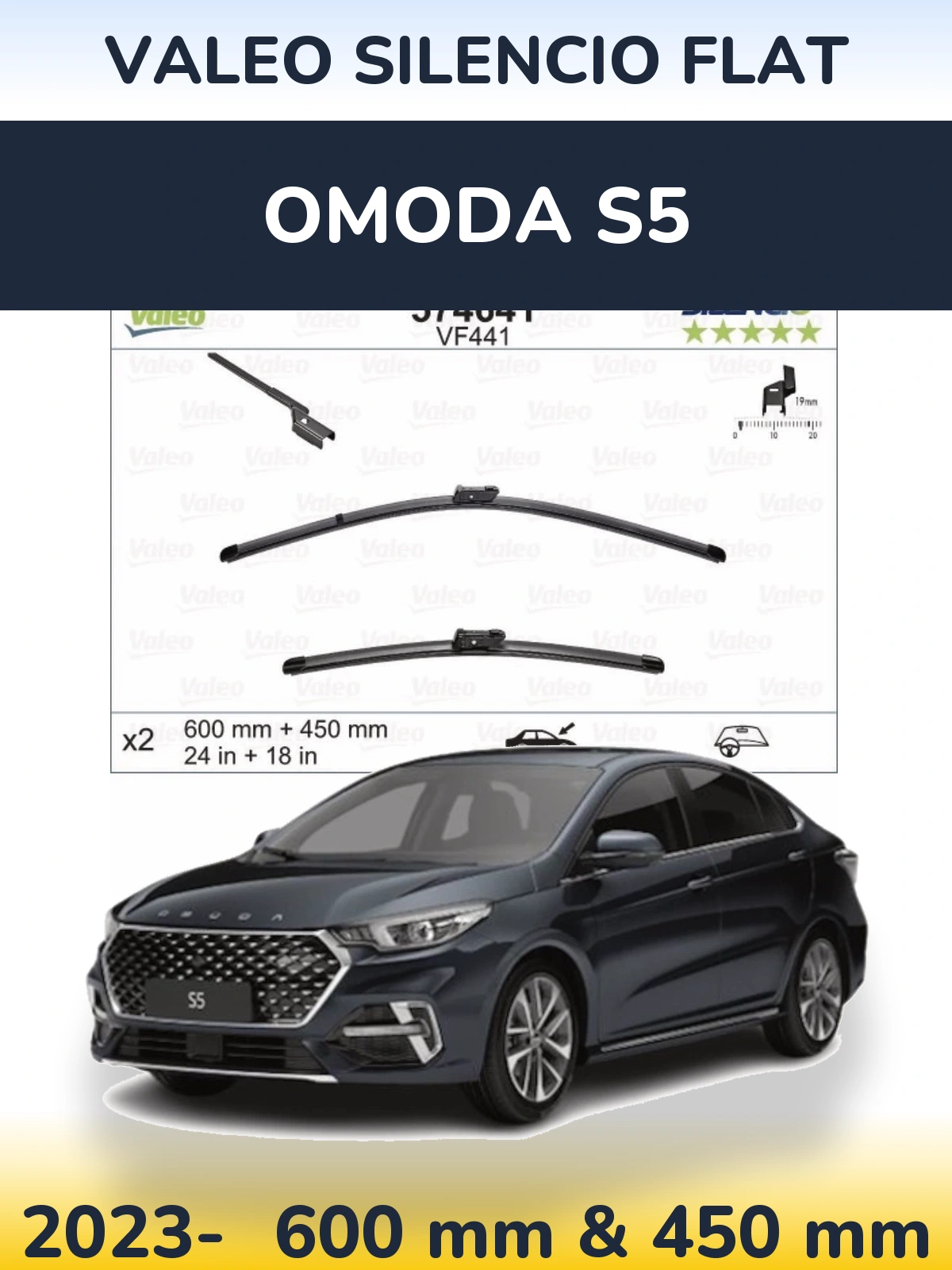 Komplet przednich wycieraczek Valeo Silencio Flat 600 & 450 mm do Omoda S5 2023-2026