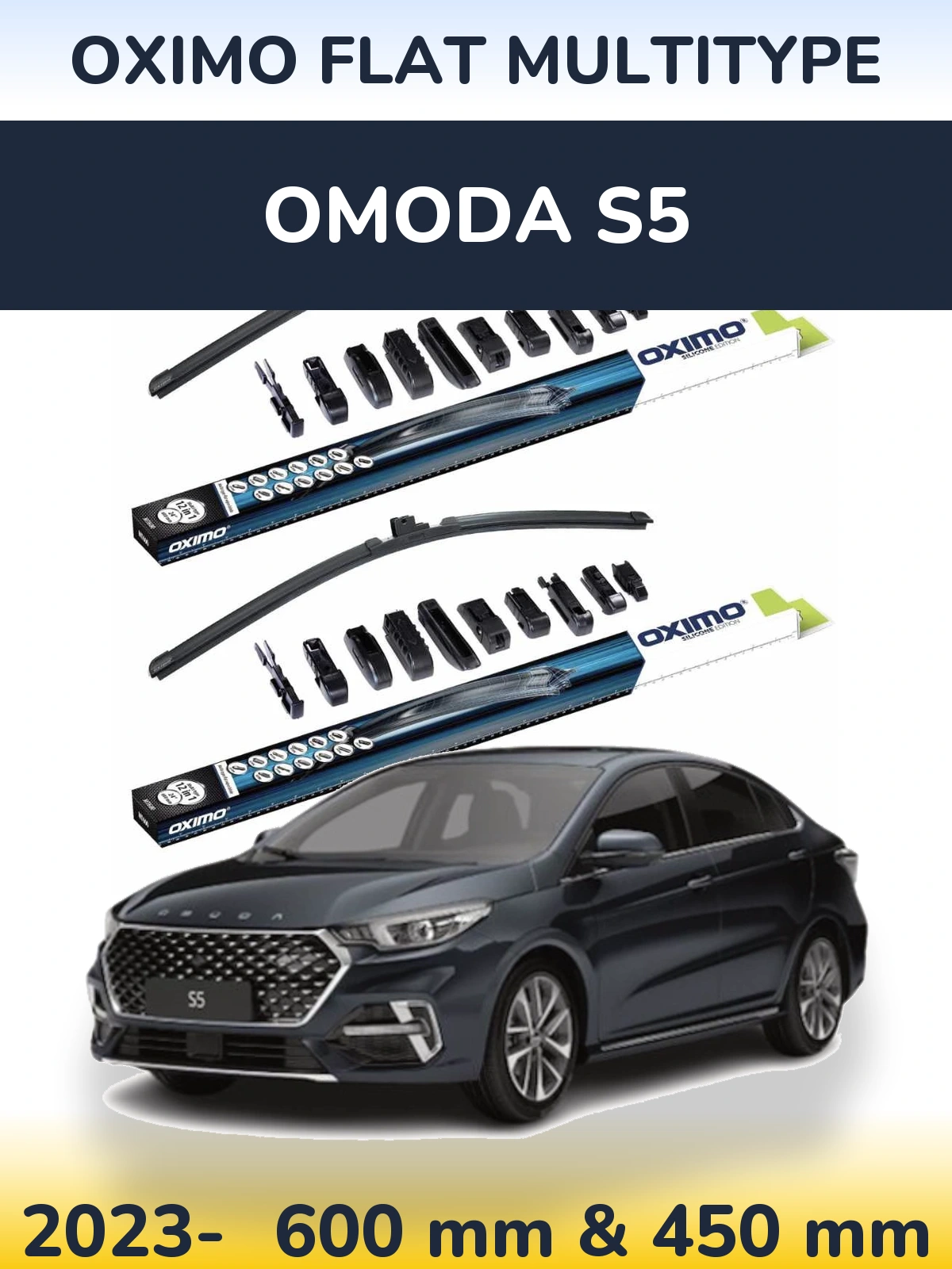 Комплект передних дворников Oximo Flat MultiТипe 600 & 450 мм для Omoda S5 2023-2026