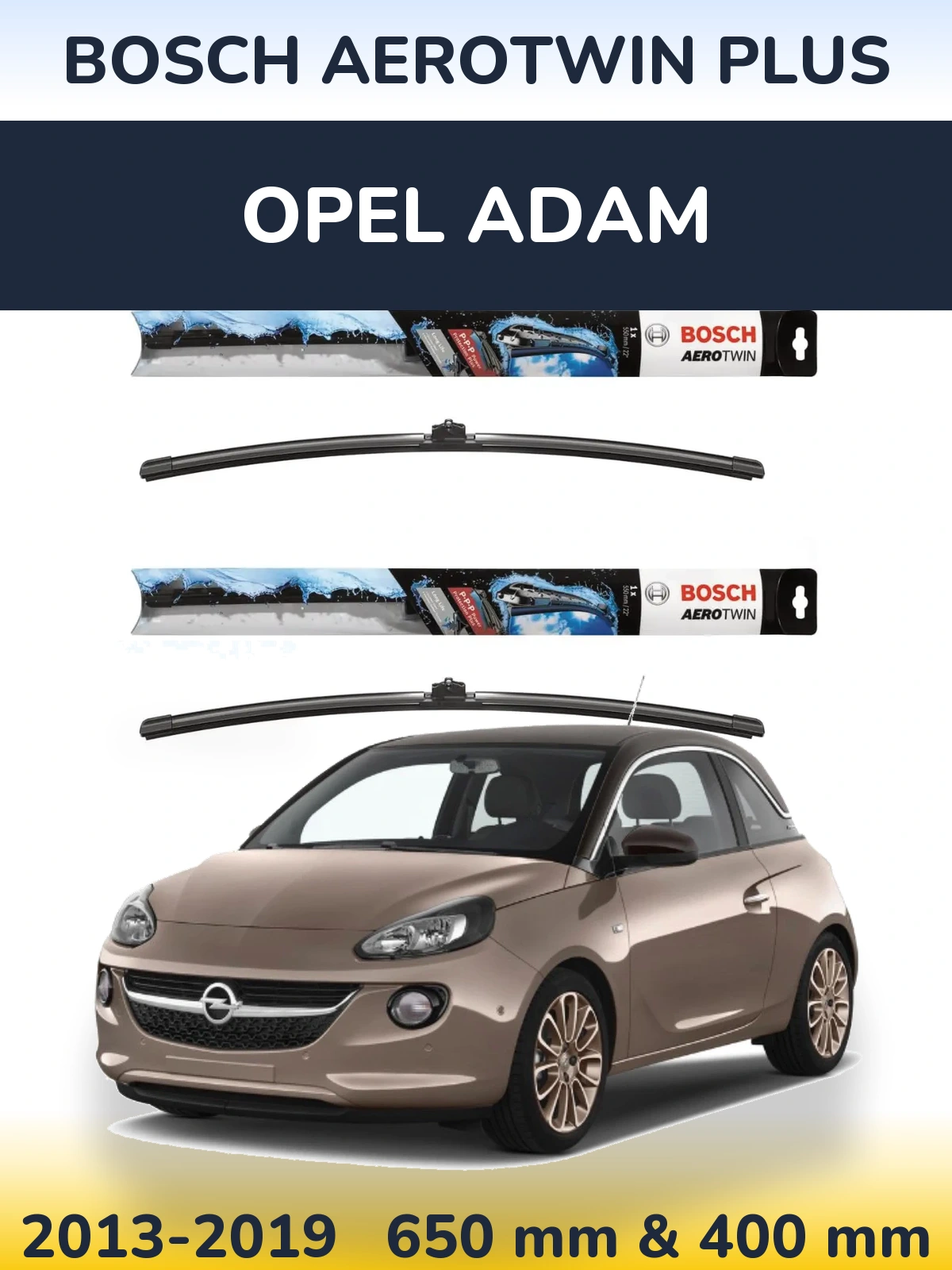 Комплект передних дворников BOSCH AeroTwin Plus 650 & 400 мм для Opel Adam 2013-2019