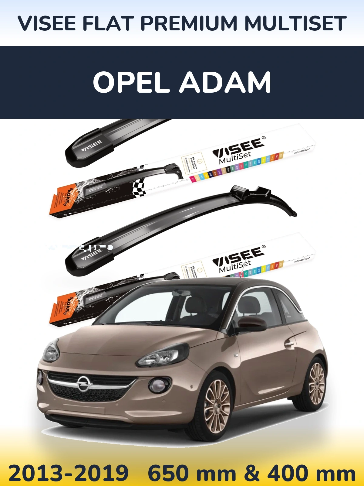 Komplet przednich wycieraczek VISEE FLAT PREMIUM MultiSet 650 & 400 mm do Opel Adam 2013-2019