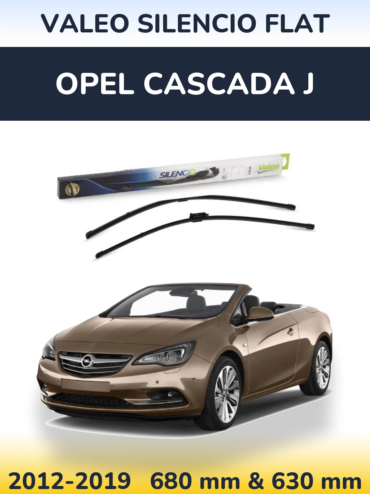 Front wiper blade set Valeo Silencio Flat 650 & 650 mm for Opel Cascada J 2012-2019
