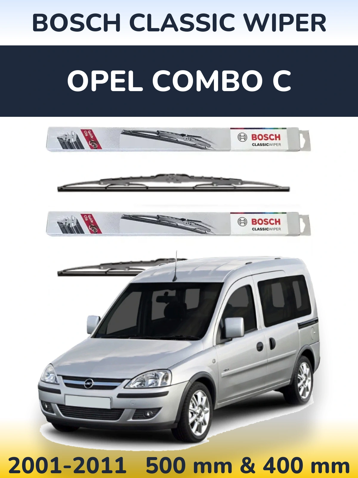 Комплект передних дворников BOSCH Classic Wiper 500 & 400 мм для Opel Combo C 2001-2011