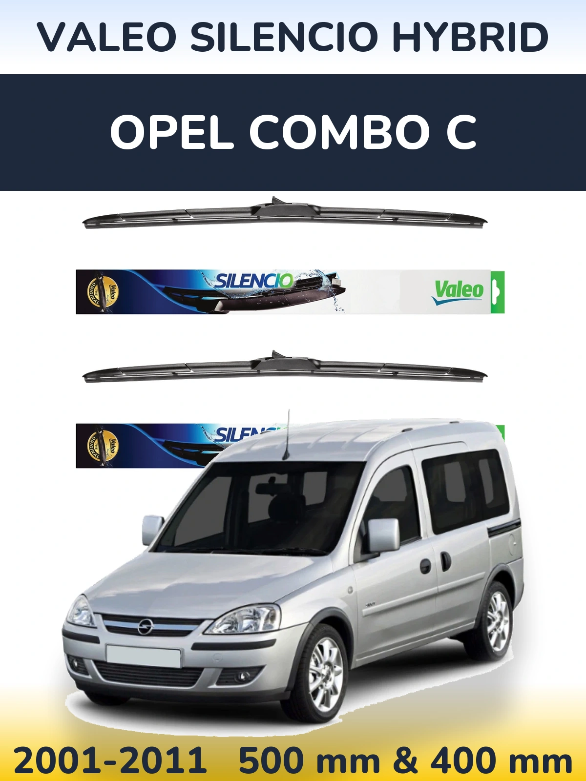 Комплект передних дворников Valeo Silencio Hybrid 500 & 400 мм для Opel Combo C 2001-2011