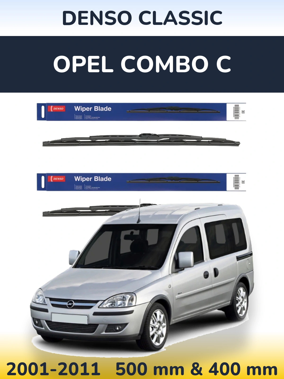 Комплект передних дворников Denso Classic 500 & 400 мм для Opel Combo C 2001-2011