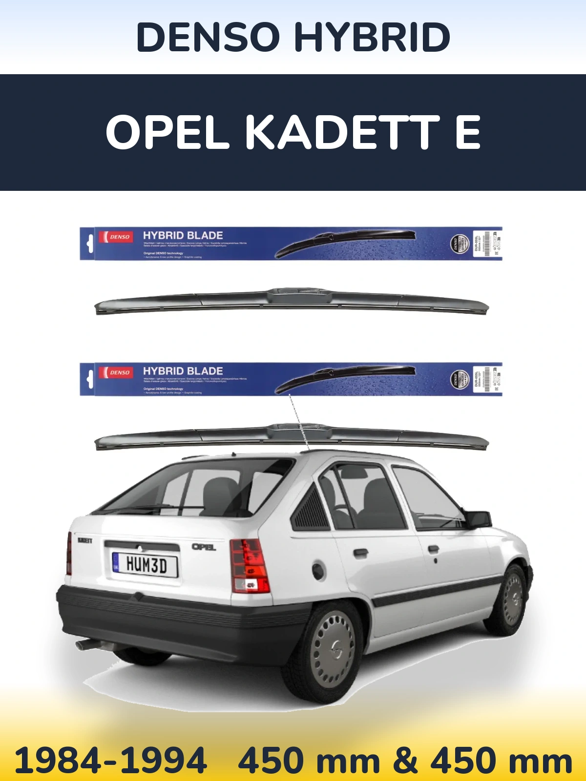 Komplet przednich wycieraczek Denso Hybrid 450 & 450 mm do Opel Kadett E 1984-1994