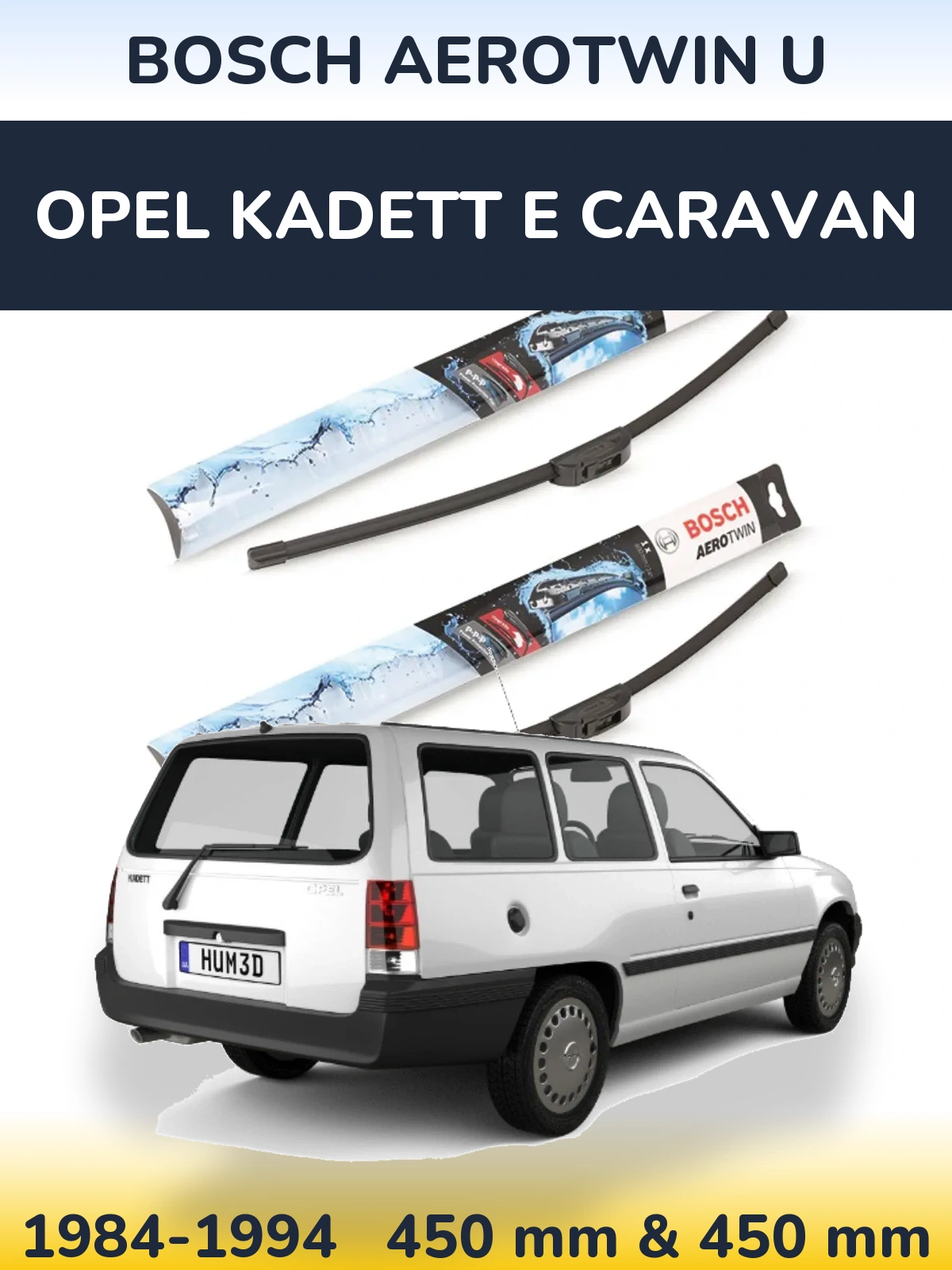 Komplet przednich wycieraczek BOSCH AeroTwin U 450 & 450 mm do Opel Kadett E Caravan 1984-1994