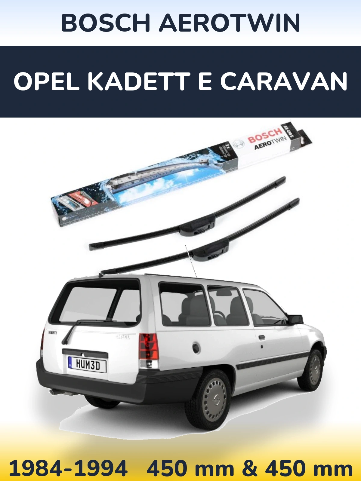 Komplet przednich wycieraczek BOSCH AeroTwin 450 & 450 mm do Opel Kadett E Caravan 1984-1994