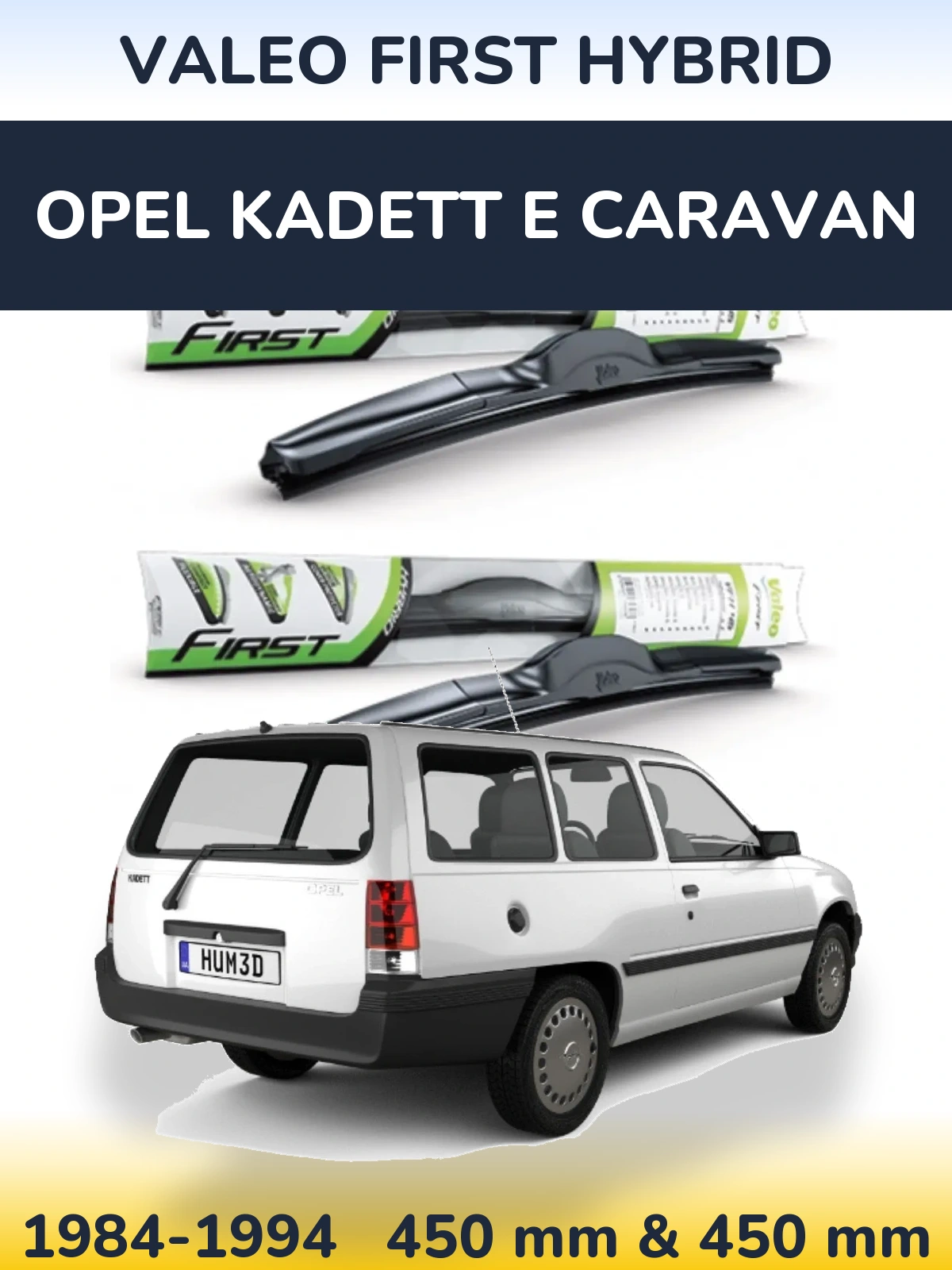 Komplet przednich wycieraczek Valeo First Hybrid 450 & 450 mm do Opel Kadett E Caravan 1984-1994