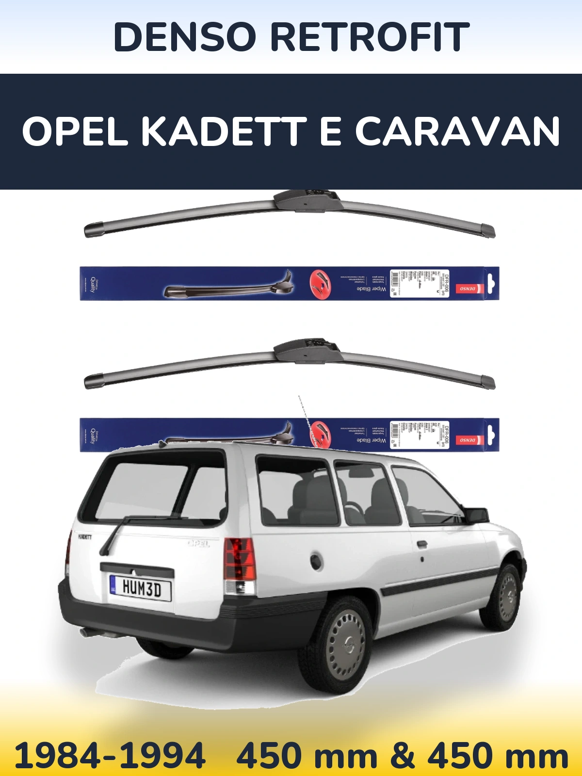 Komplet przednich wycieraczek Denso Retrofit 450 & 450 mm do Opel Kadett E Caravan 1984-1994