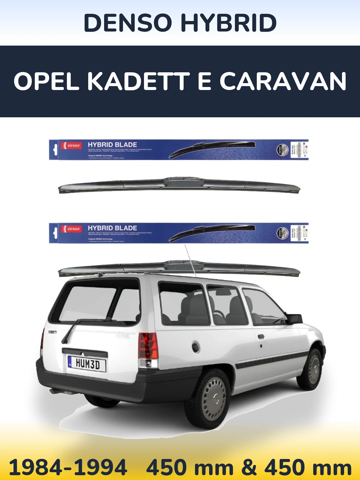 Komplet przednich wycieraczek Denso Hybrid 450 & 450 mm do Opel Kadett E Caravan 1984-1994