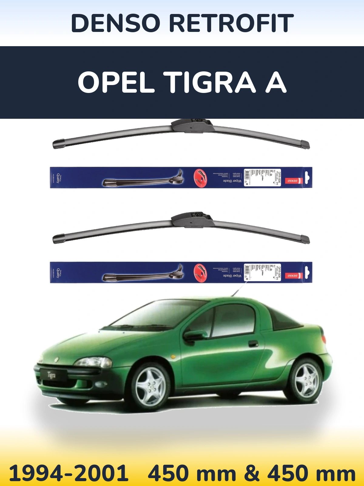 Komplet przednich wycieraczek Denso Retrofit 450 & 450 mm do Opel Tigra A 1994-2001