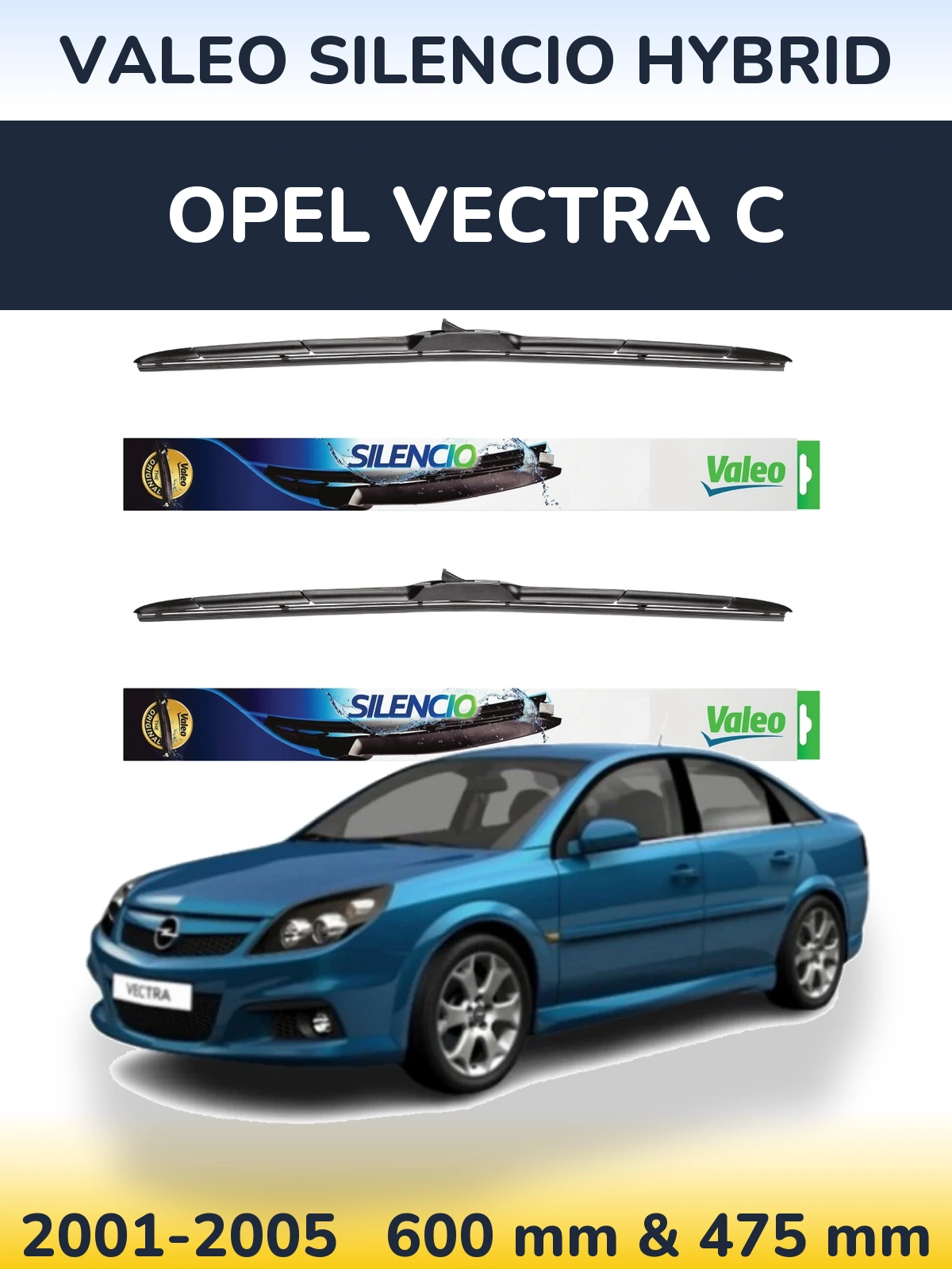 Комплект передних дворников Valeo Silencio Hybrid 600 & 475 мм для Opel Vectra C 2001-2005