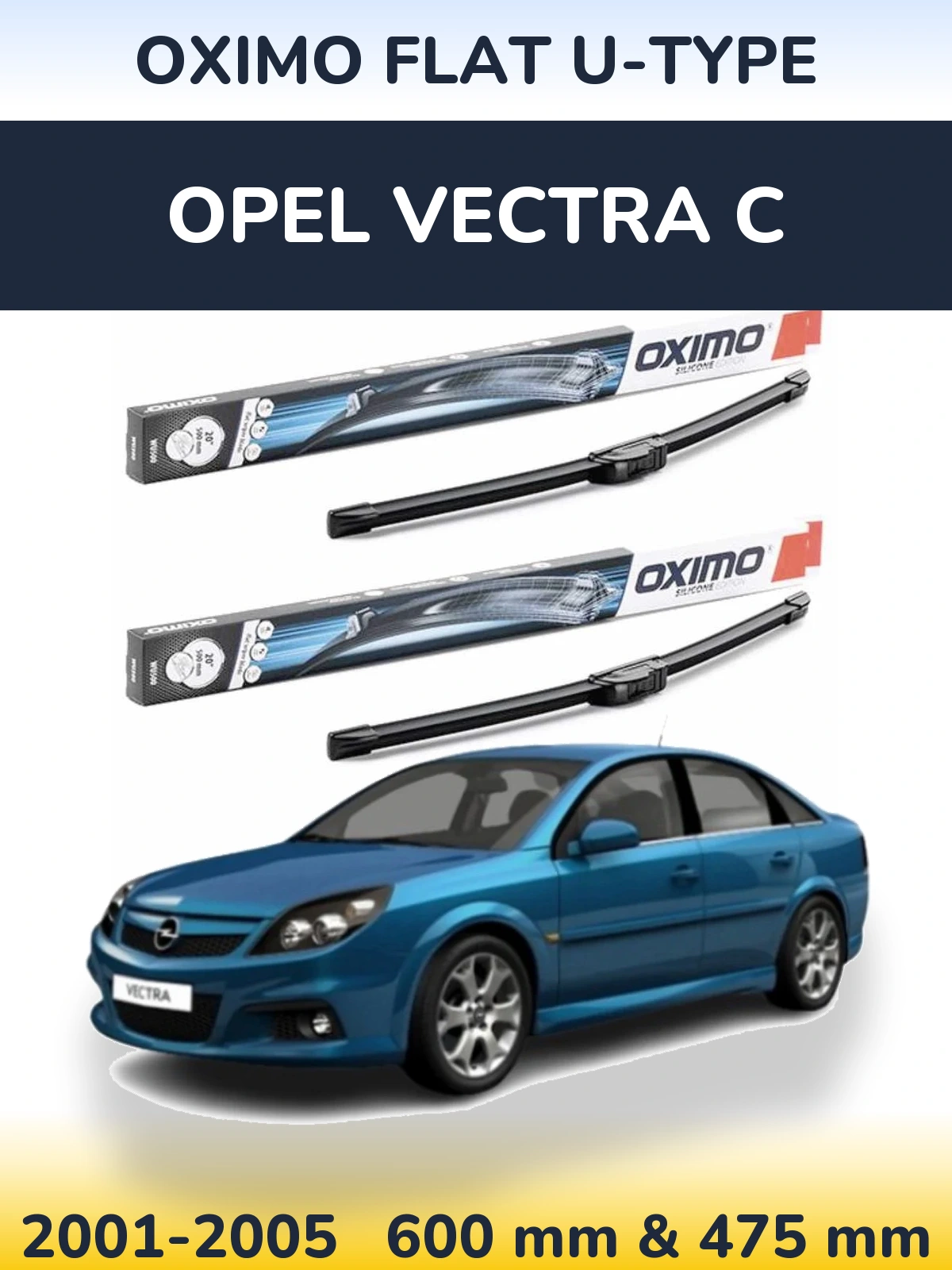 Комплект передних дворников Oximo Flat U-type 600 & 475 мм для Opel Vectra C 2001-2005