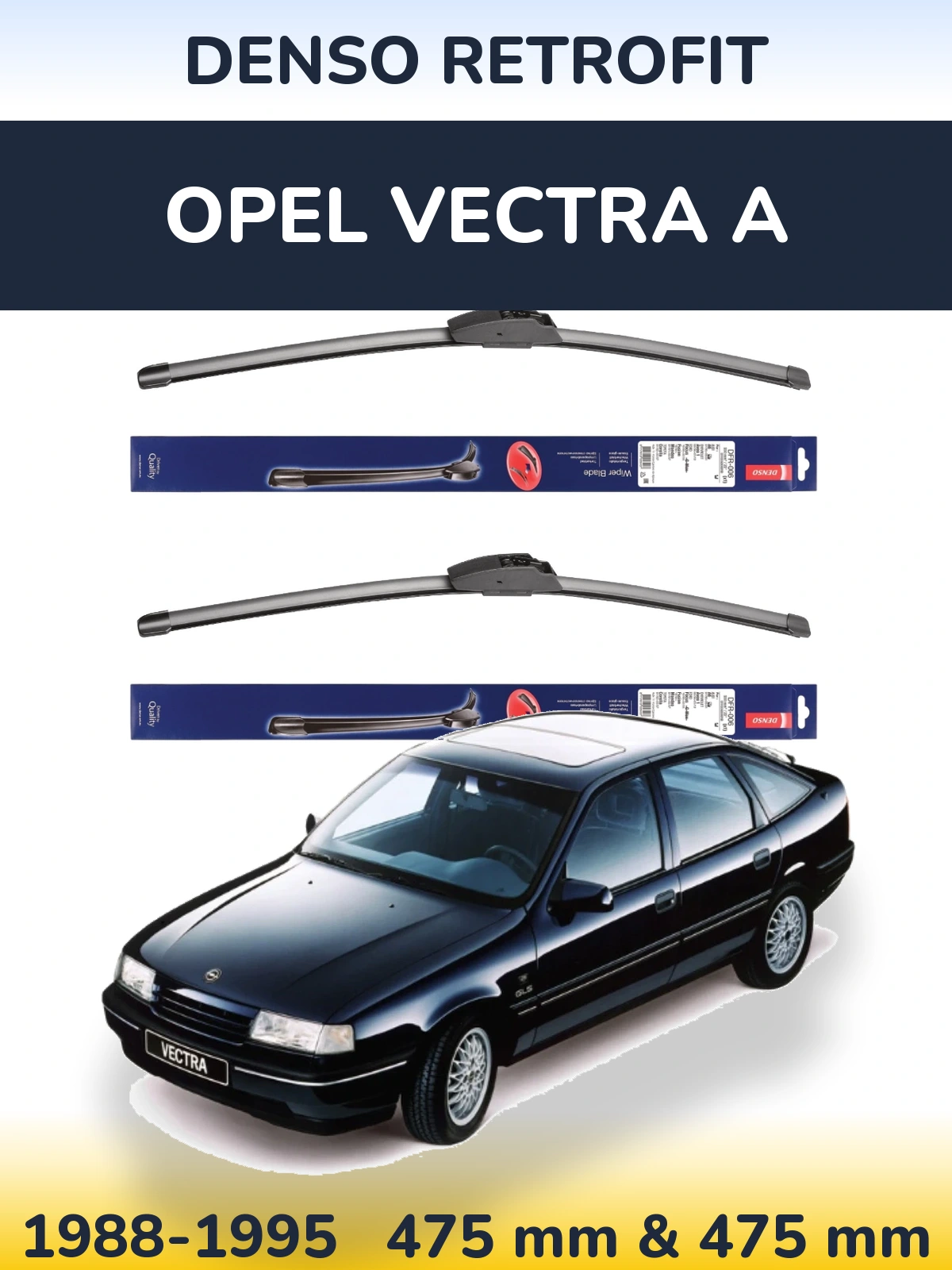 Komplet przednich wycieraczek Denso Retrofit 475 & 475 mm do Opel Vectra A 1988-1995