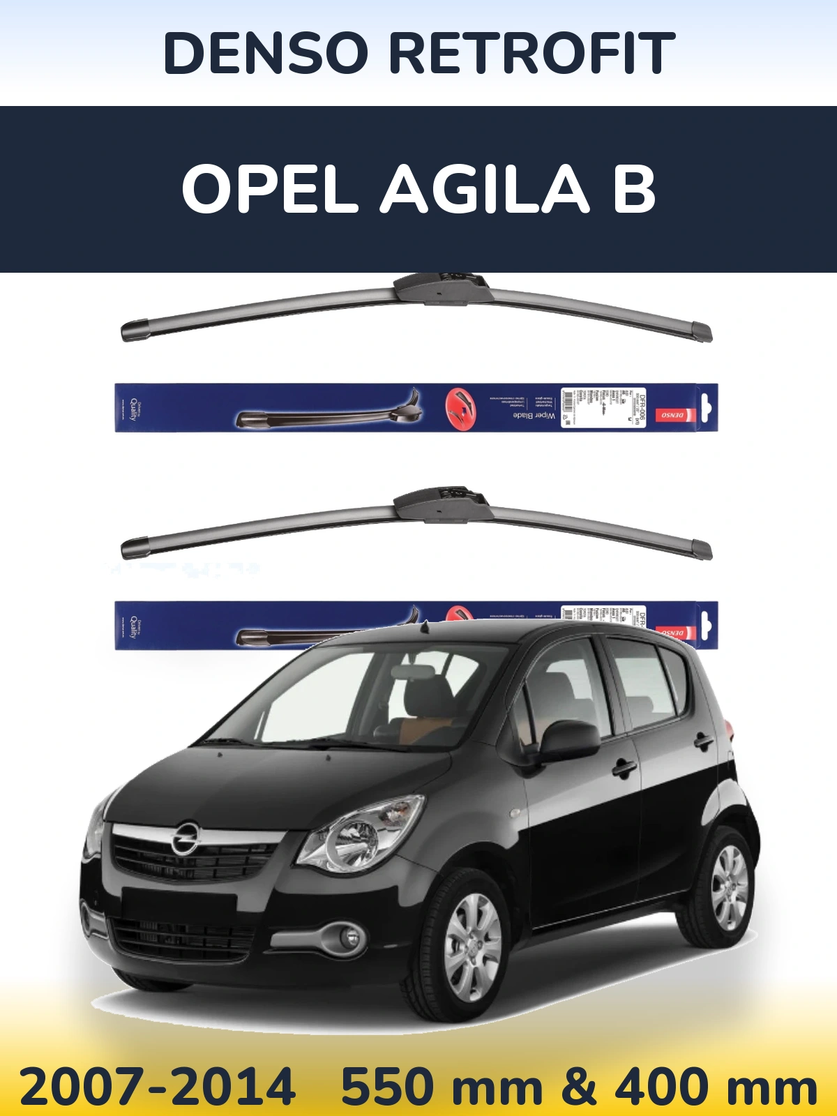 Komplet przednich wycieraczek Denso Retrofit 550 & 400 mm do Opel Agila B 2007-2014