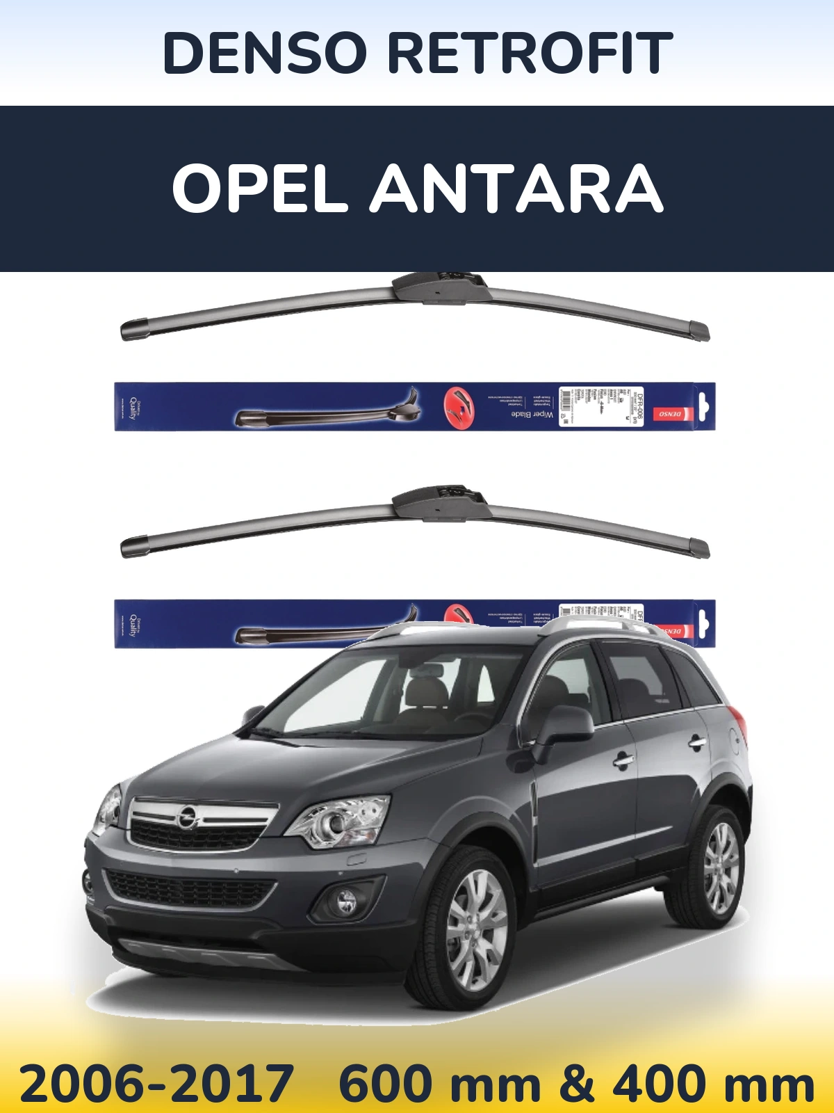 Komplet przednich wycieraczek Denso Retrofit 600 & 400 mm do Opel Antara 2006-2017