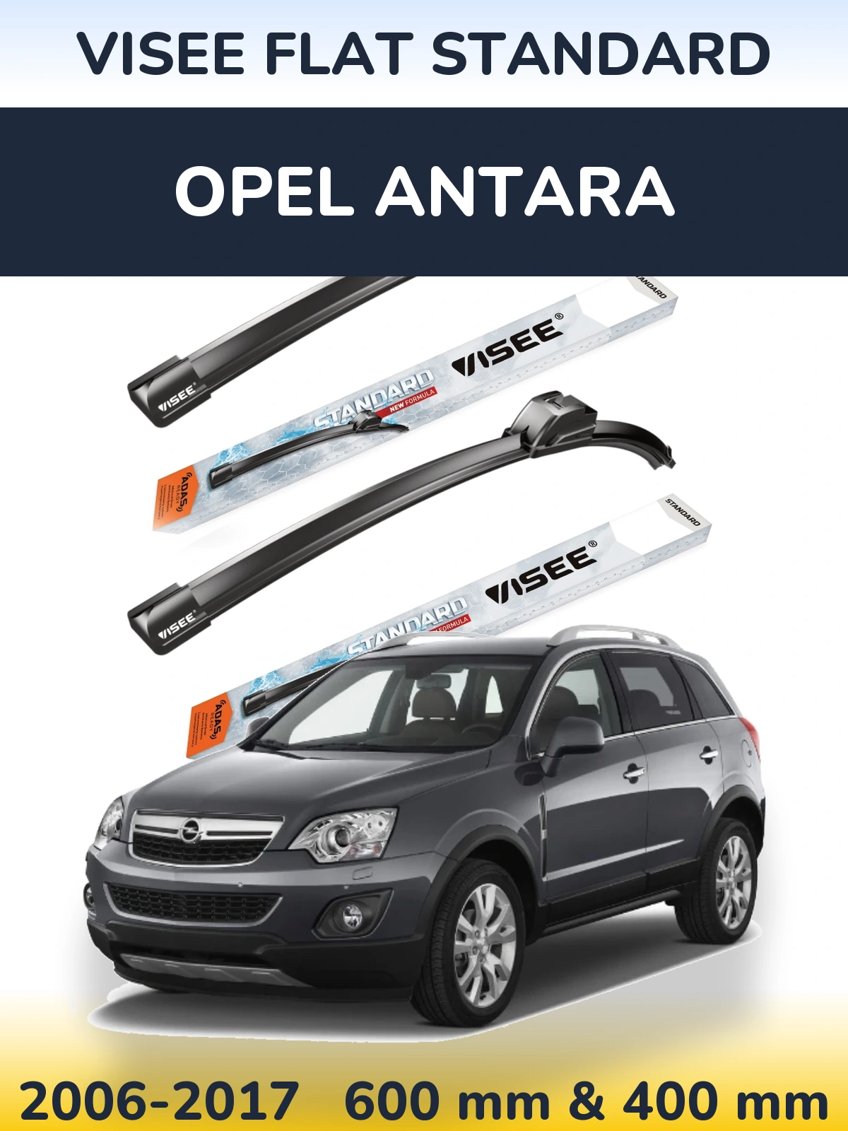 Komplet przednich wycieraczek VISEE FLAT STANDARD 600 & 400 mm do Opel Antara 2006-2017