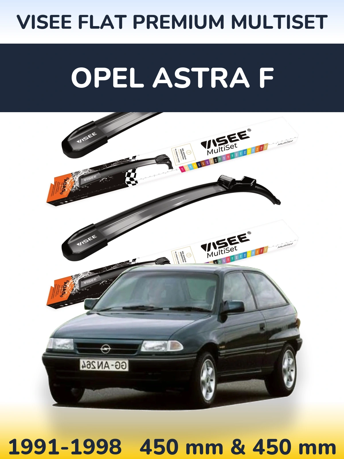 Front wiper blade set VISEE FLAT PREMIUM MultiSet 450 & 450 mm for Opel Astra F 1991-1998