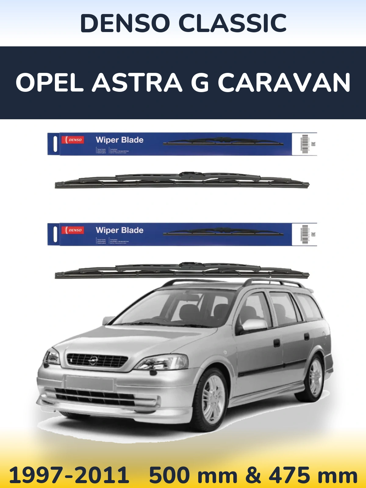 Komplet przednich wycieraczek Denso Classic 500 & 475 mm do Opel Astra G Caravan 1997-2011