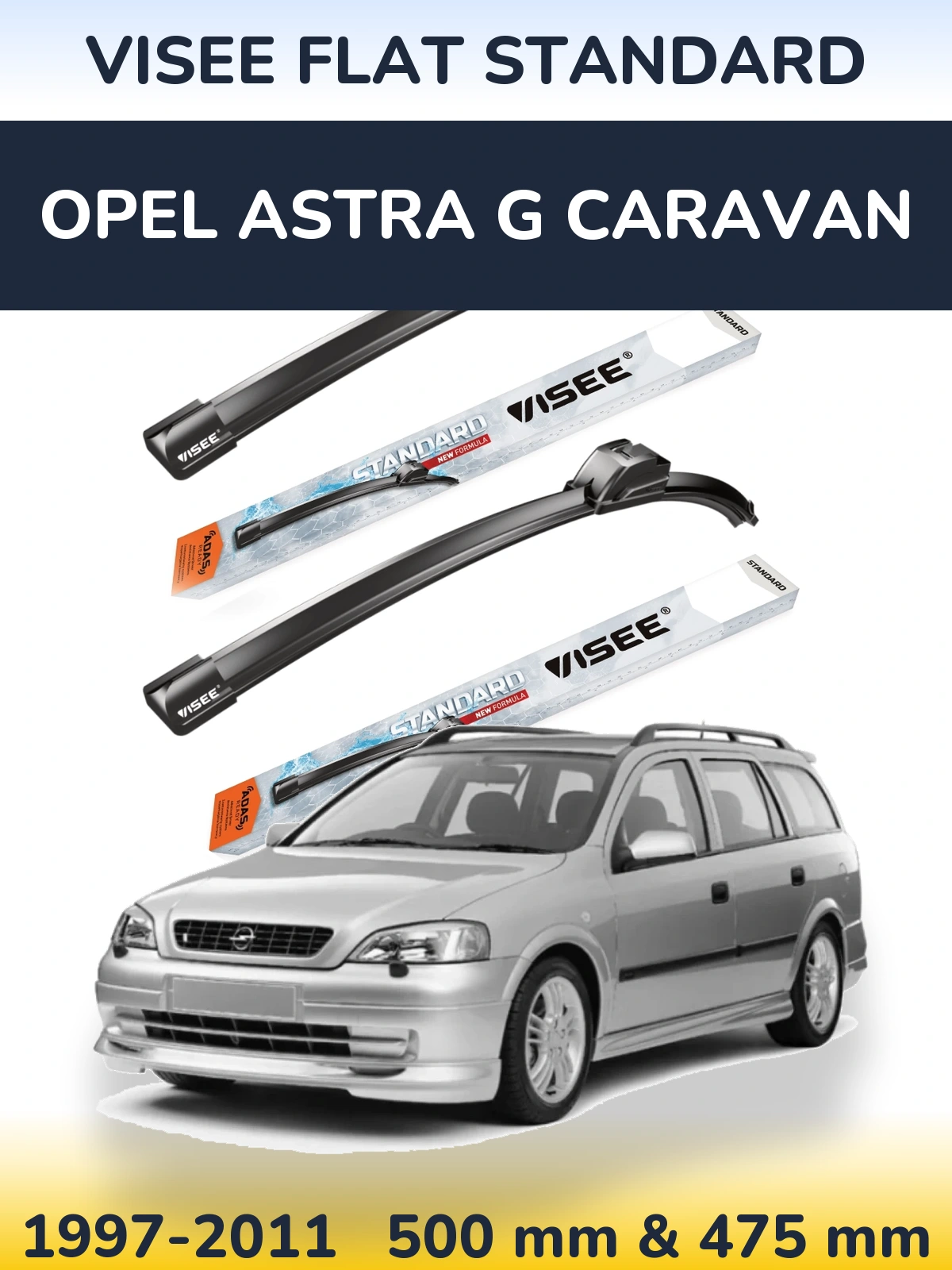 Комплект передних дворников VISEE FLAT STANDARD 500 & 475 мм для Opel Astra G Caravan 1997-2011
