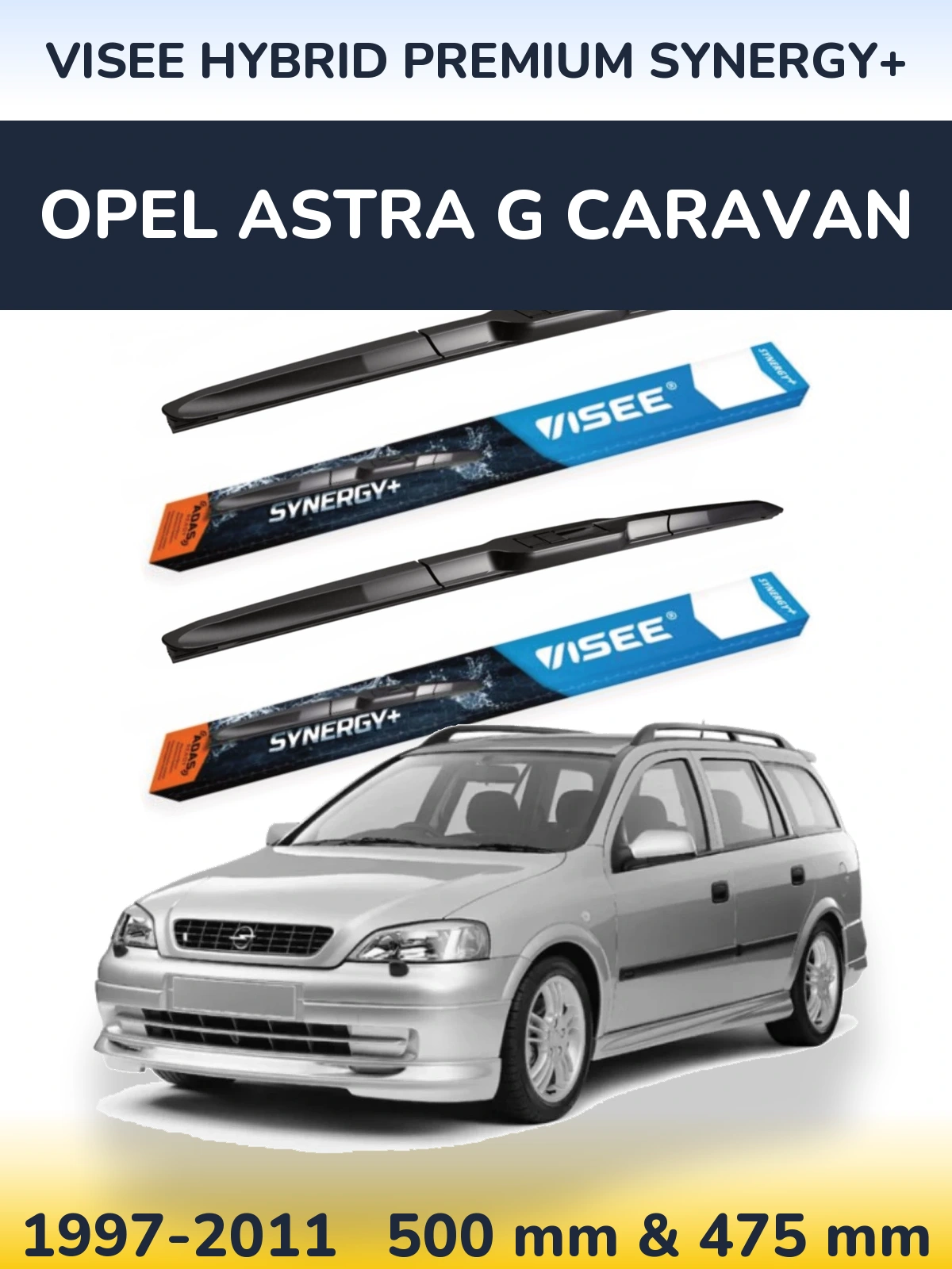 Комплект передних дворников VISEE HYBRID PREMIUM SYNERGY+ 500 & 475 мм для Opel Astra G Caravan 1997-2011