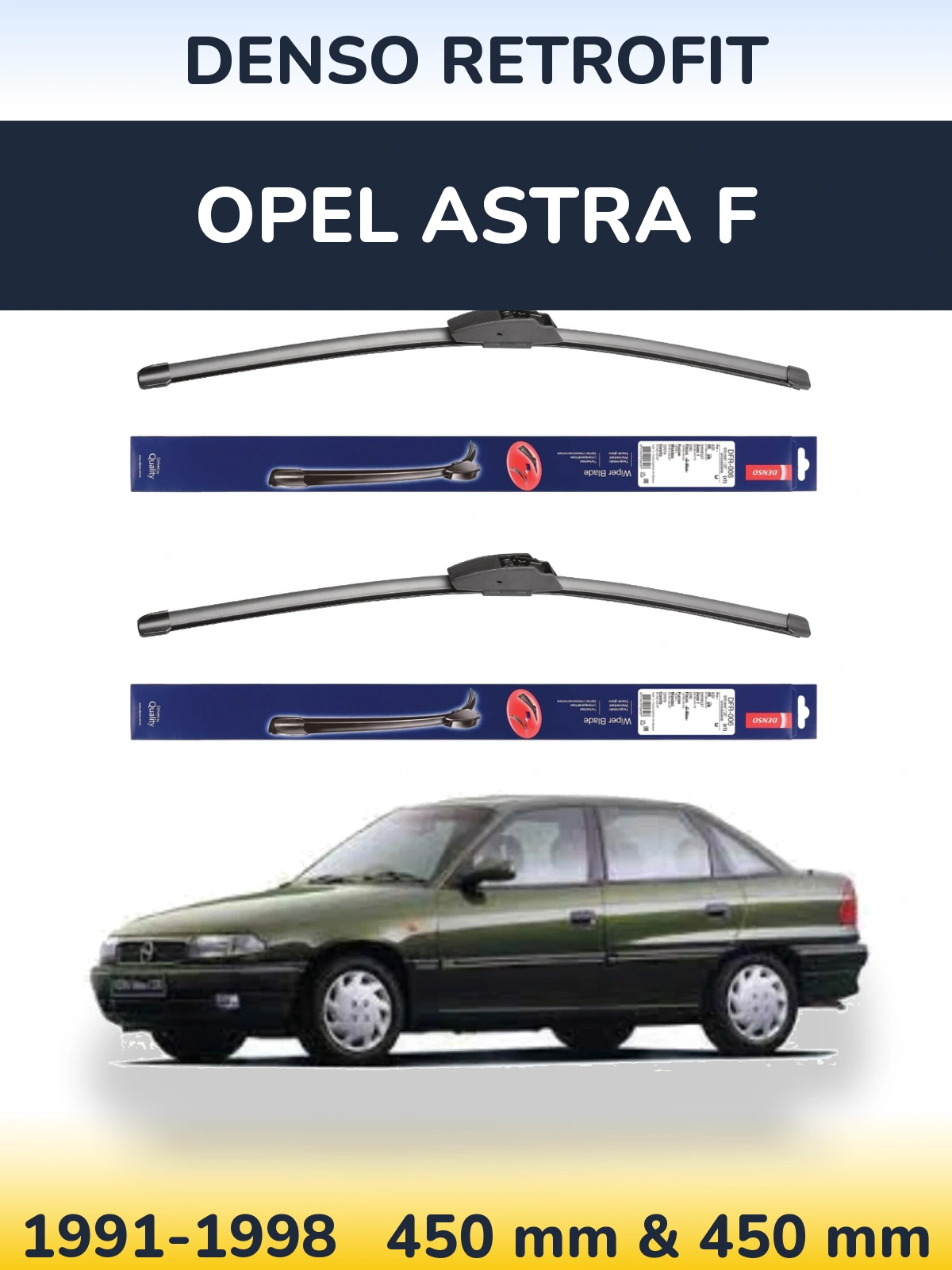 Komplet przednich wycieraczek Denso Retrofit 450 & 450 mm do Opel Astra F 1991-1998